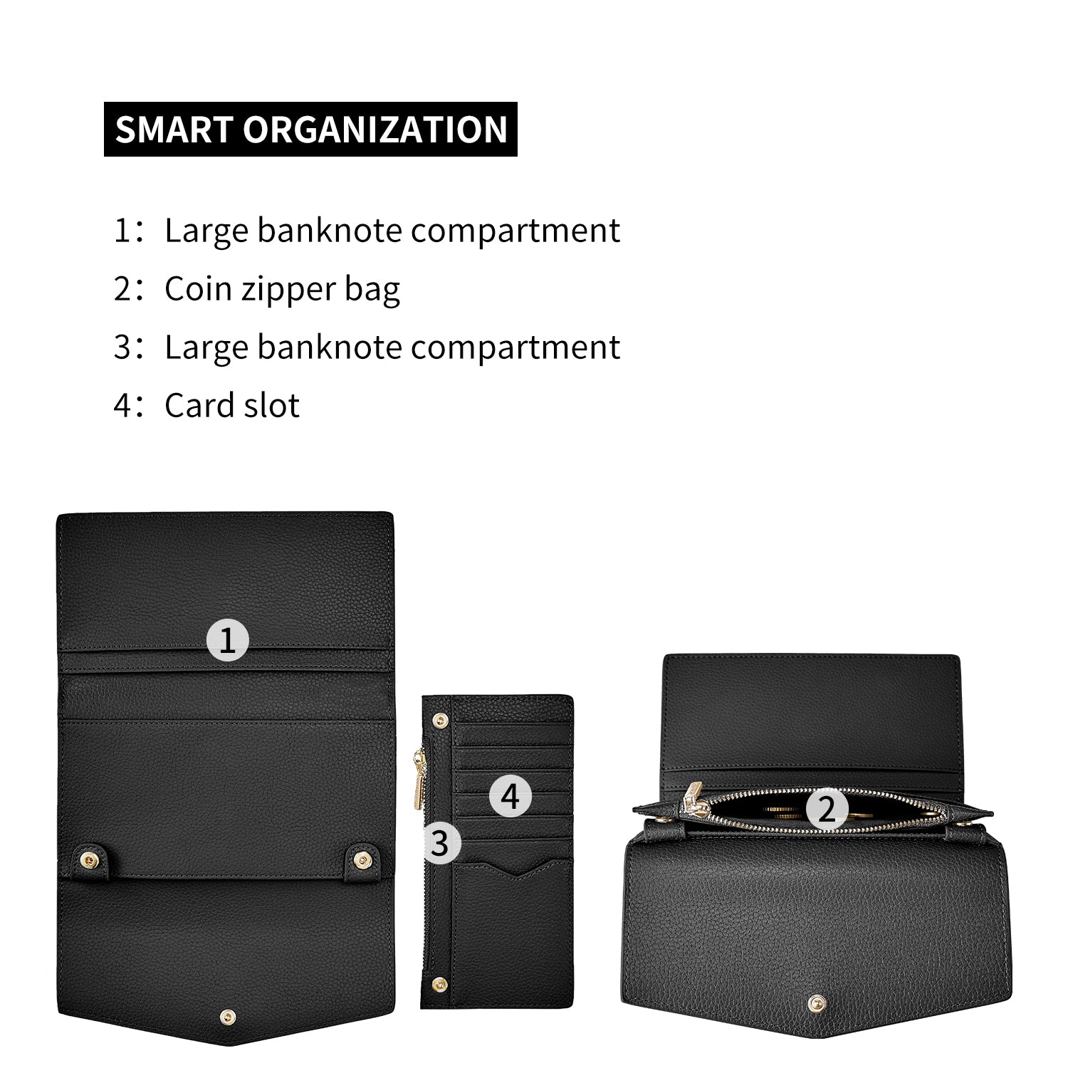 Victoria Hyde genuine leather multi-functional wallet – full-grain leather, removable inner case, 14 card slots, coin pocket, bill compartments, elegant British design.