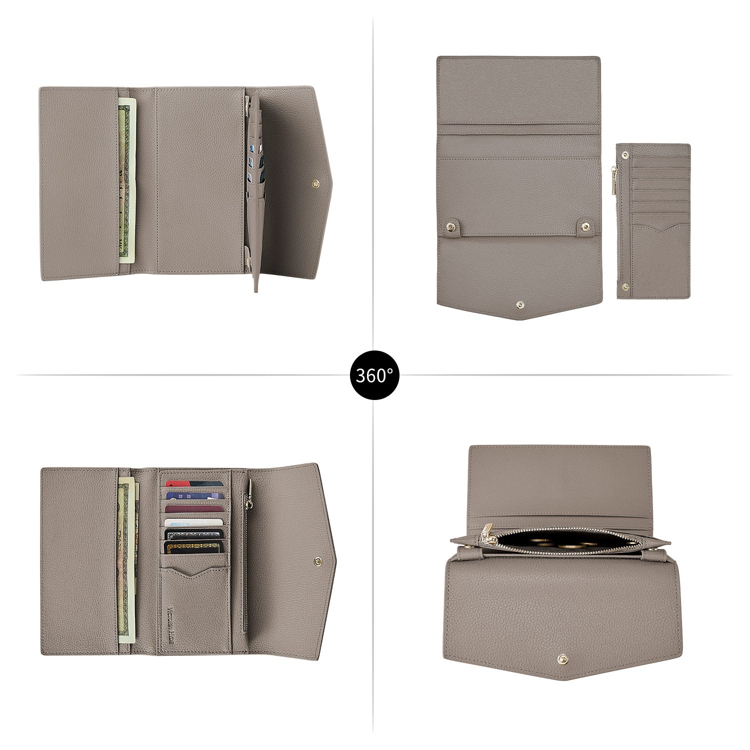 Victoria Hyde genuine leather multi-functional wallet – smooth full-grain leather, removable coin case, 14 card slots, bill compartments, elegant British design.