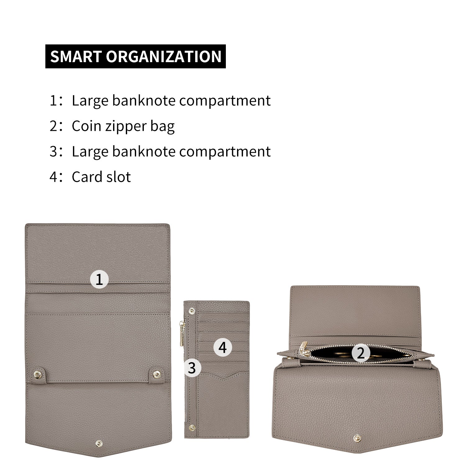Victoria Hyde genuine leather multi-functional wallet – smooth full-grain leather, removable coin case, 14 card slots, bill compartments, elegant British design.