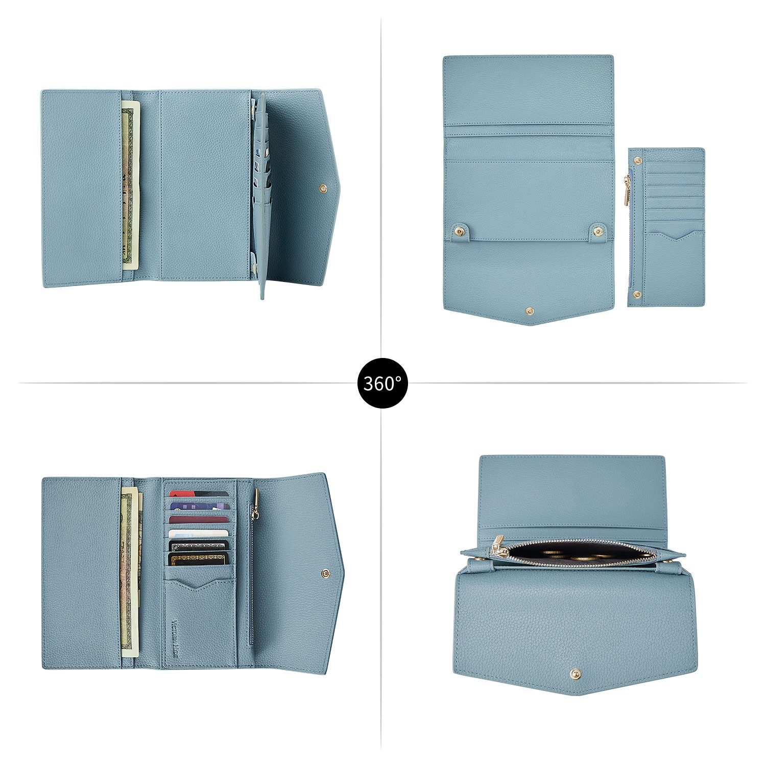 Victoria Hyde genuine leather multifunctional wallet – full-grain leather, removable inner case with coin pocket and 7+7 card slots, elegant British design.
