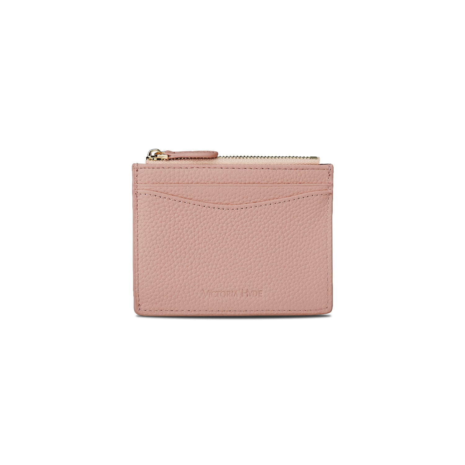 Victoria Hyde genuine leather card case – soft cowhide, minimalist design, 6 card slots, side zip pocket with 2 extra slots, plus document & bill compartment.