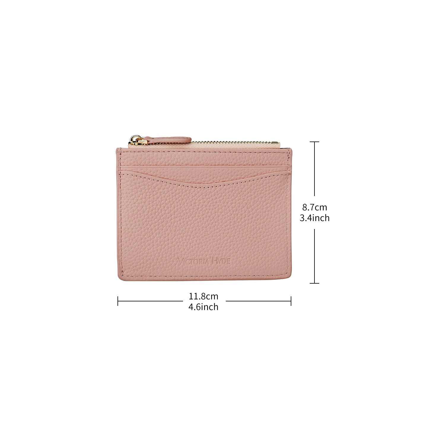 Victoria Hyde genuine leather card case – soft cowhide, minimalist design, 6 card slots, side zip pocket with 2 extra slots, plus document & bill compartment.