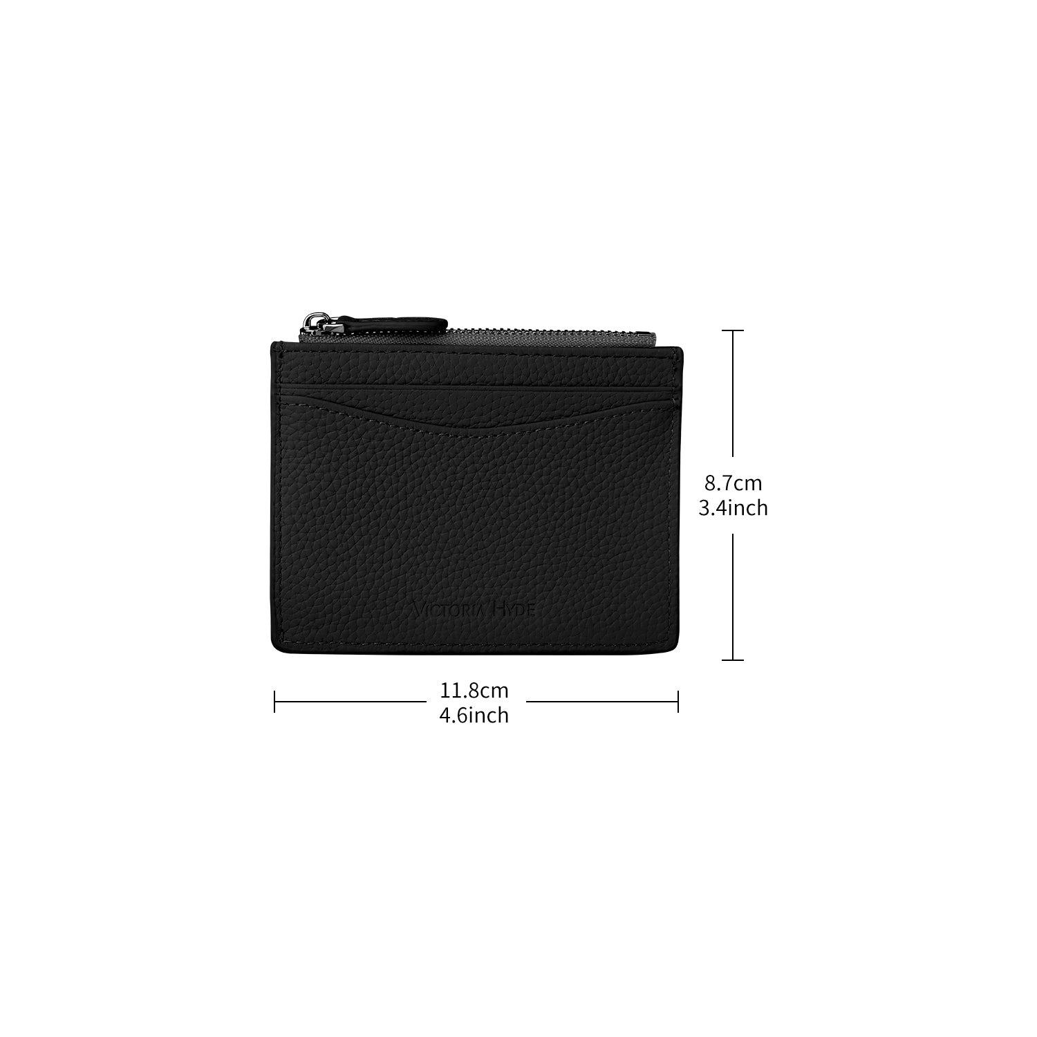 Victoria Hyde genuine leather card holder – soft cowhide, 6 front/back card slots, side zip pocket for tickets, minimalist daily essential.