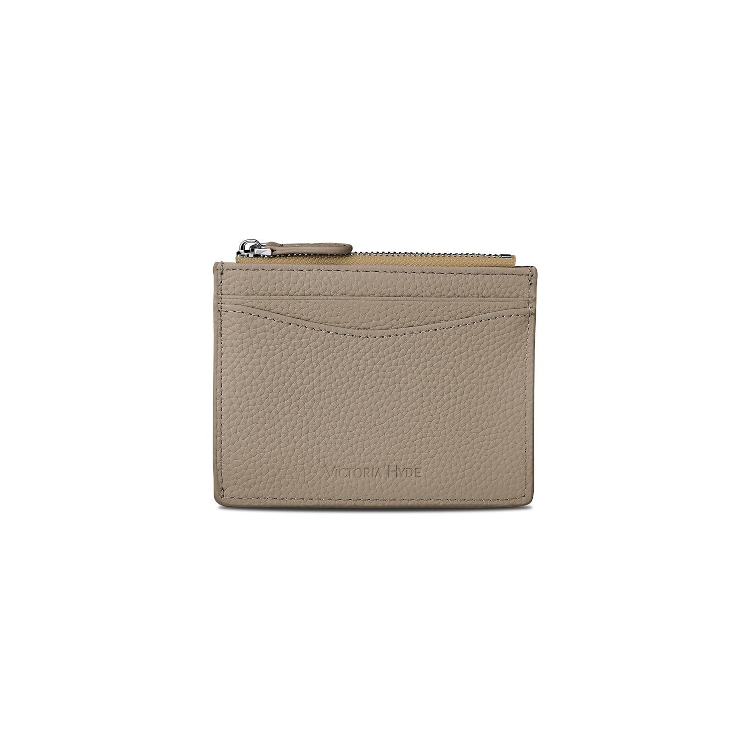 Victoria Hyde genuine leather card case – soft cowhide, minimalist design, 6 card slots, side zipper pocket, daily essential.