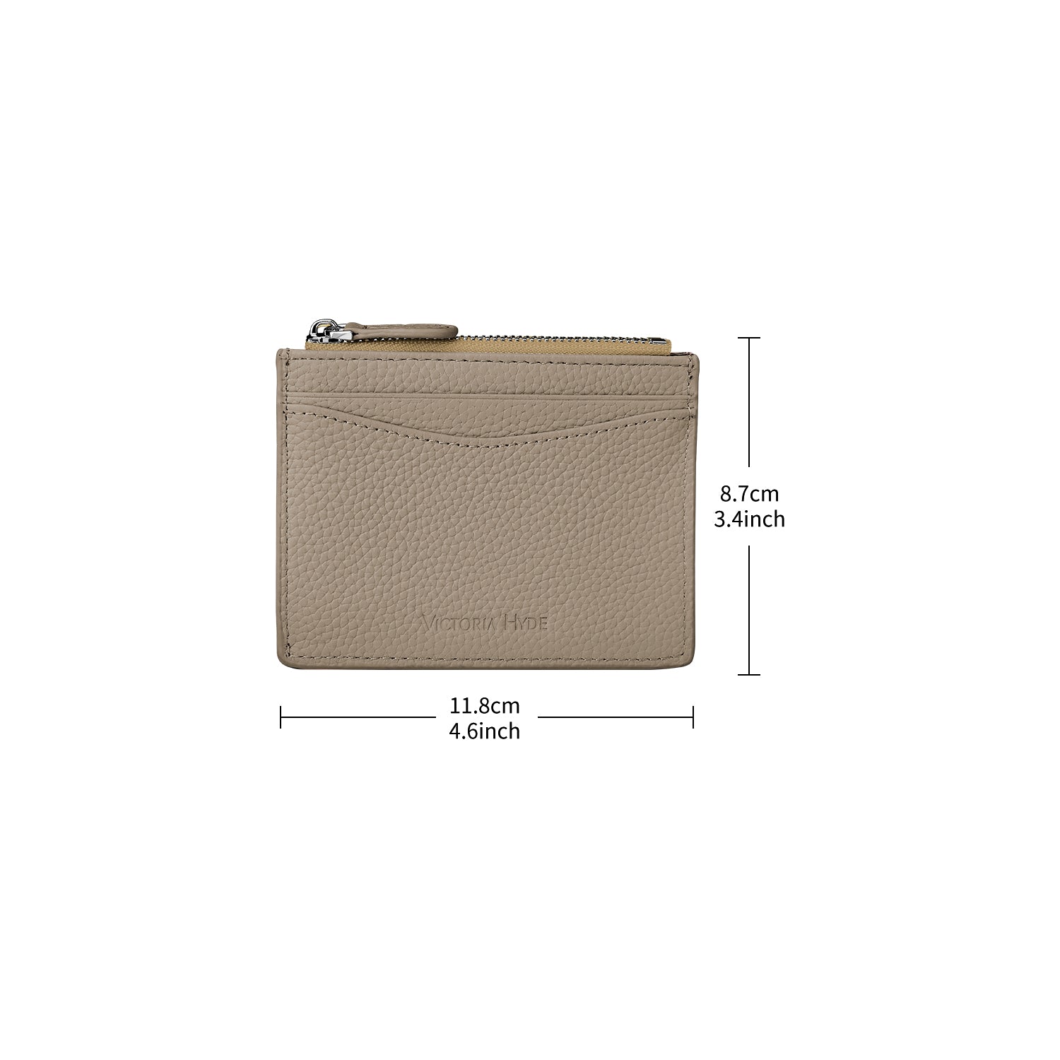 Victoria Hyde genuine leather card case – soft cowhide, minimalist design, 6 card slots, side zipper pocket, daily essential.