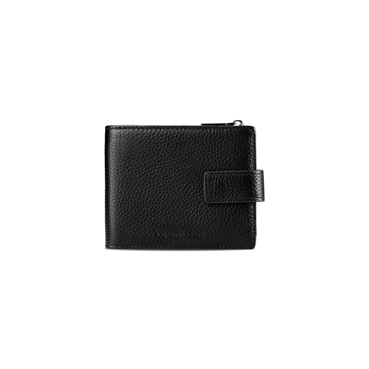 Victoria Hyde genuine leather unisex wallet – multifunctional with 8 card slots, bill clip, removable coin pouch, metal fastener, slim and minimalist design.