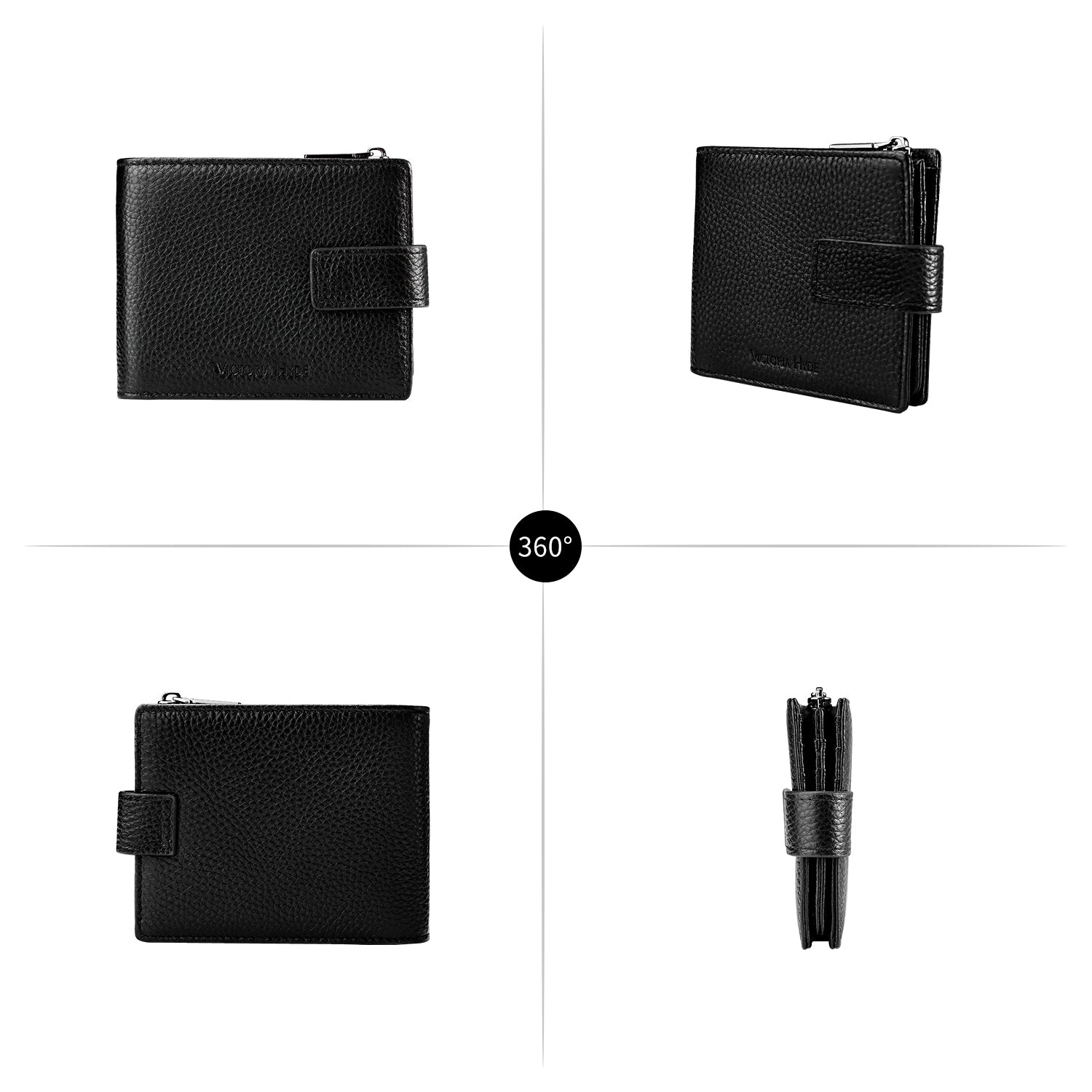 Victoria Hyde genuine leather unisex wallet – multifunctional with 8 card slots, bill clip, removable coin pouch, metal fastener, slim and minimalist design.