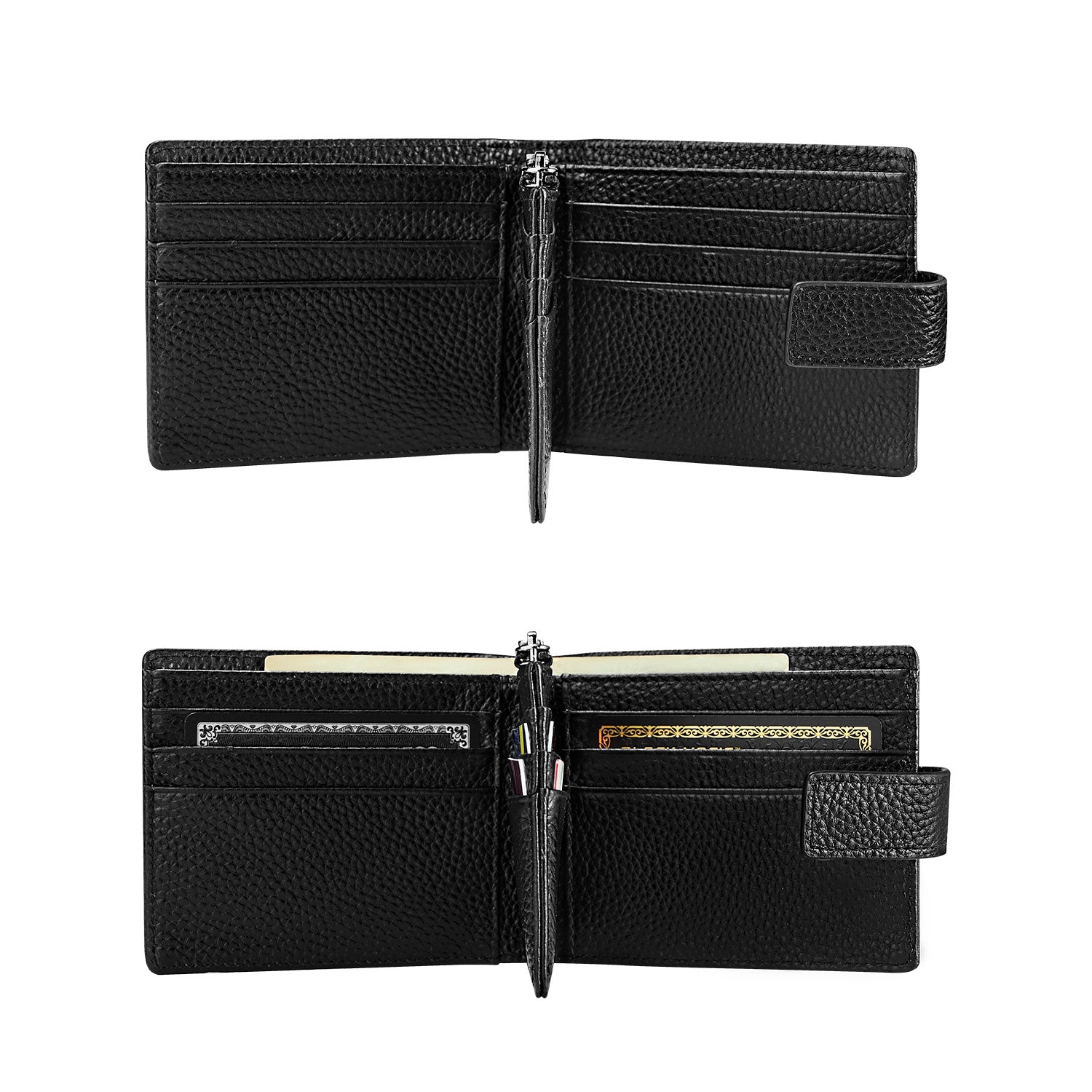 Victoria Hyde genuine leather unisex wallet – multifunctional with 8 card slots, bill clip, removable coin pouch, metal fastener, slim and minimalist design.