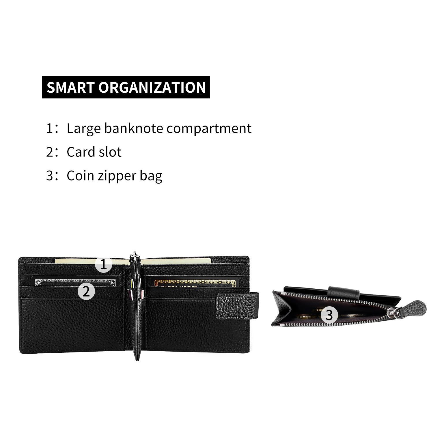 Victoria Hyde genuine leather unisex wallet – multifunctional with 8 card slots, bill clip, removable coin pouch, metal fastener, slim and minimalist design.