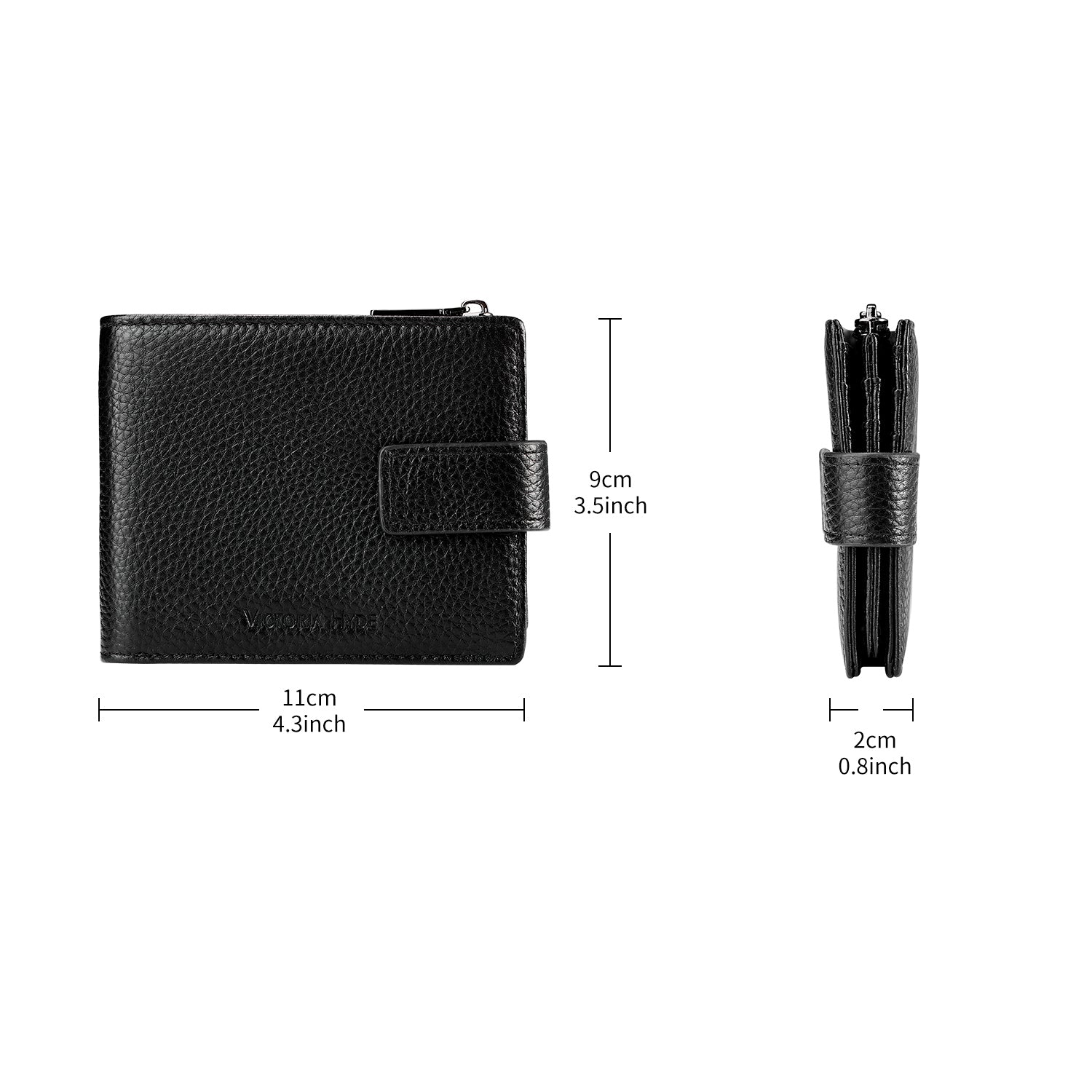 Victoria Hyde genuine leather unisex wallet – multifunctional with 8 card slots, bill clip, removable coin pouch, metal fastener, slim and minimalist design.