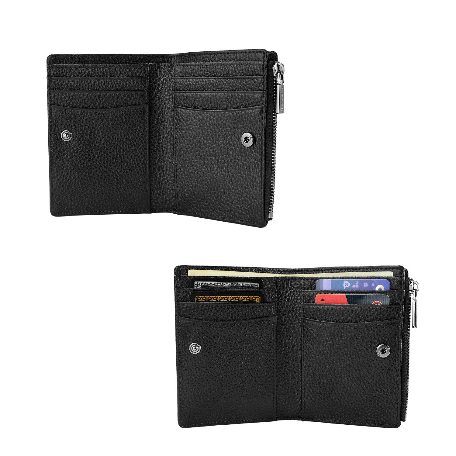 Victoria Hyde genuine leather men's wallet with 8 card slots, bill compartment, zipper coin pocket, plus 4 external quick-access slots. Durable, minimalist luxury for everyday use.