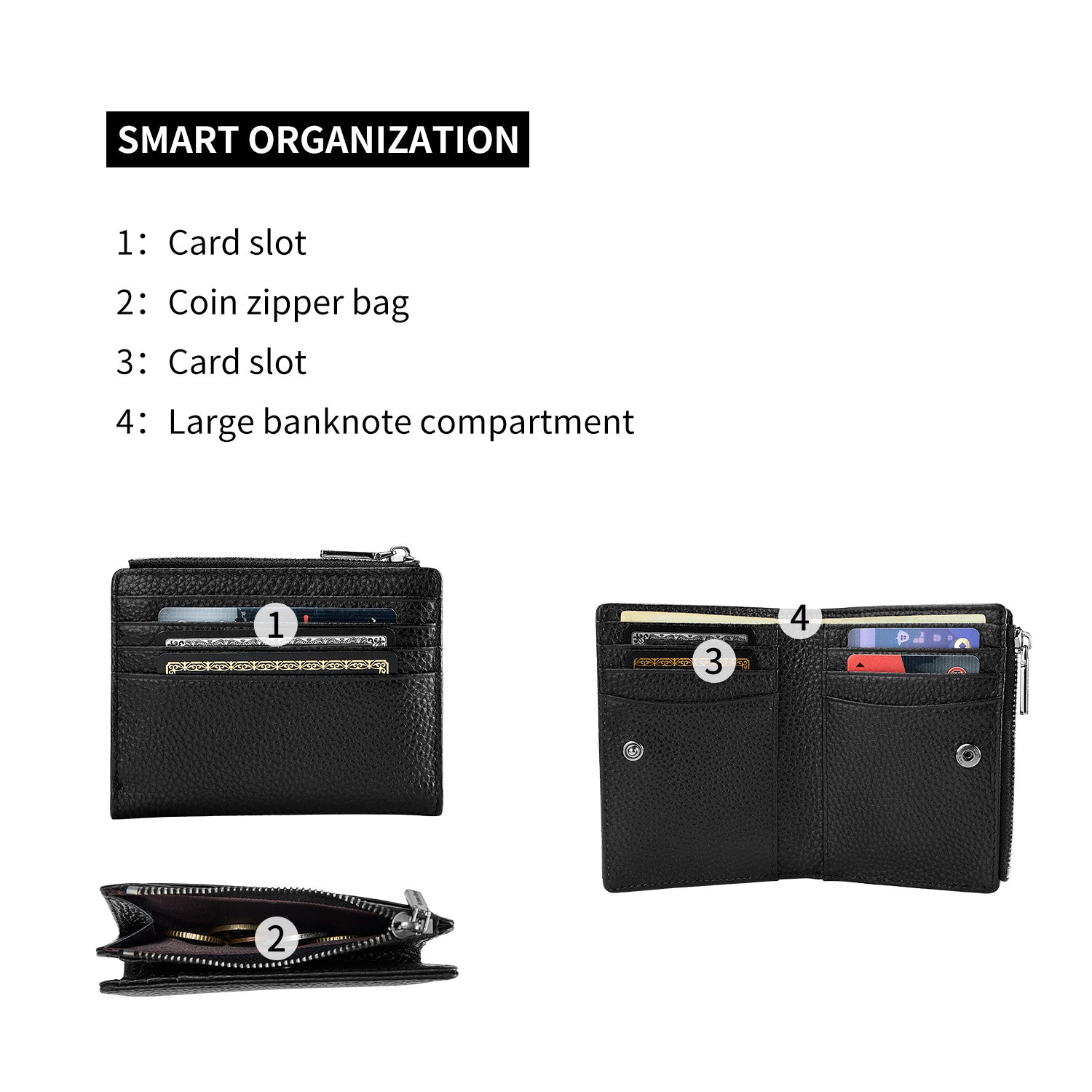 Victoria Hyde genuine leather men's wallet with 8 card slots, bill compartment, zipper coin pocket, plus 4 external quick-access slots. Durable, minimalist luxury for everyday use.
