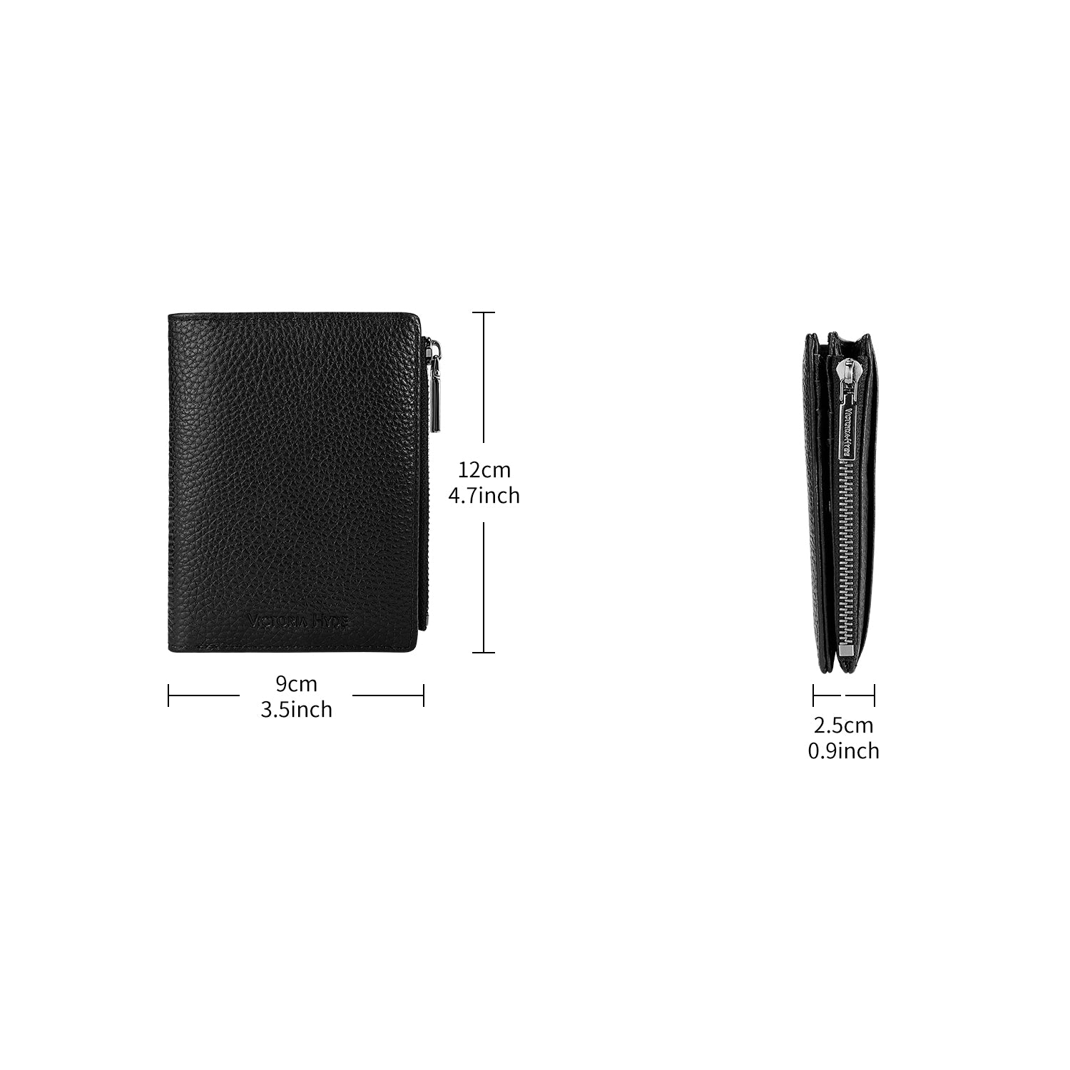 Victoria Hyde genuine leather men's wallet with 8 card slots, bill compartment, zipper coin pocket, plus 4 external quick-access slots. Durable, minimalist luxury for everyday use.