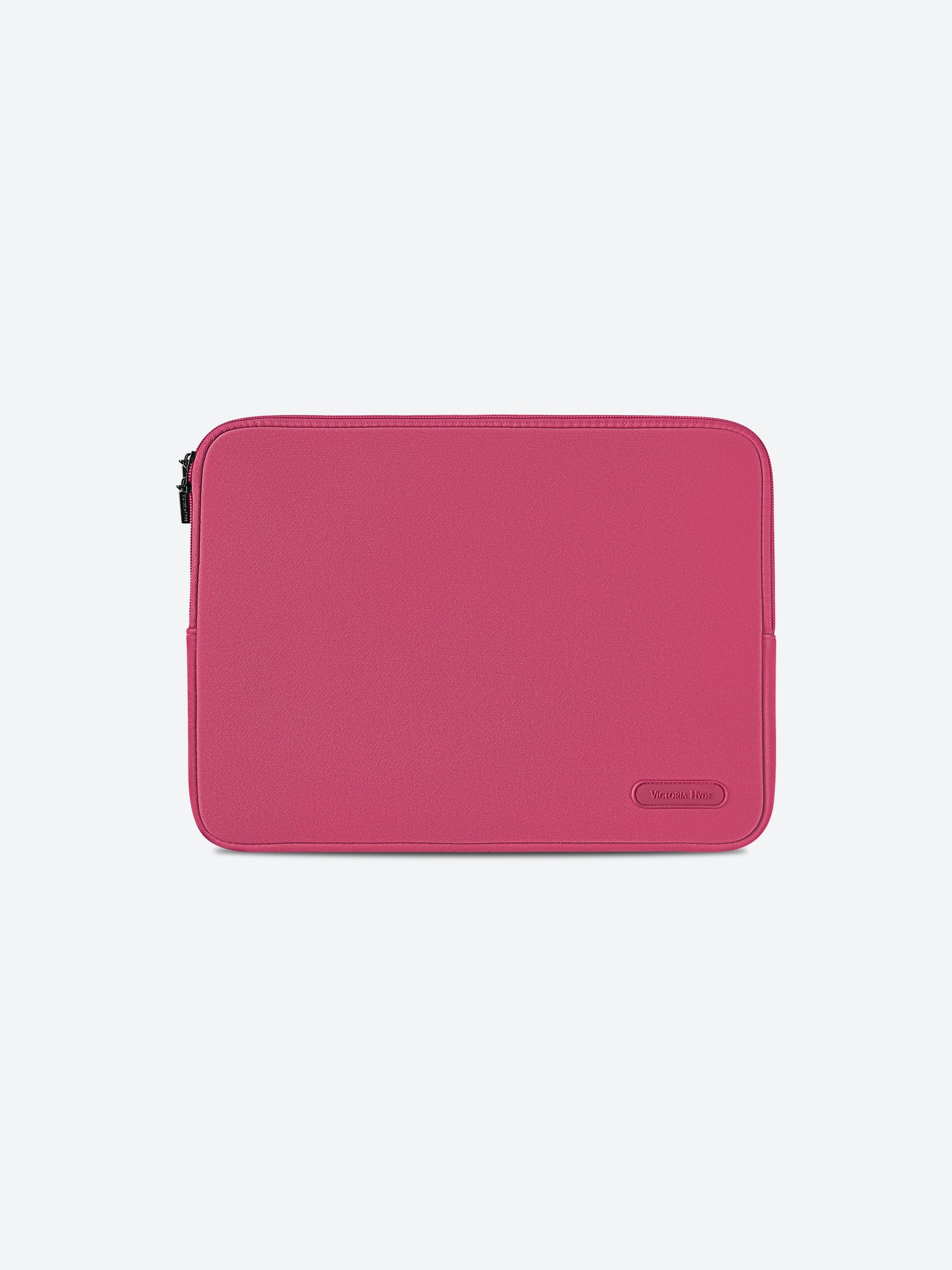 Victoria Hyde pink neoprene laptop sleeve for 13-inch laptops, 32.5x25x1.5cm, lightweight 0.2kg, zinc alloy hardware, protective and durable.