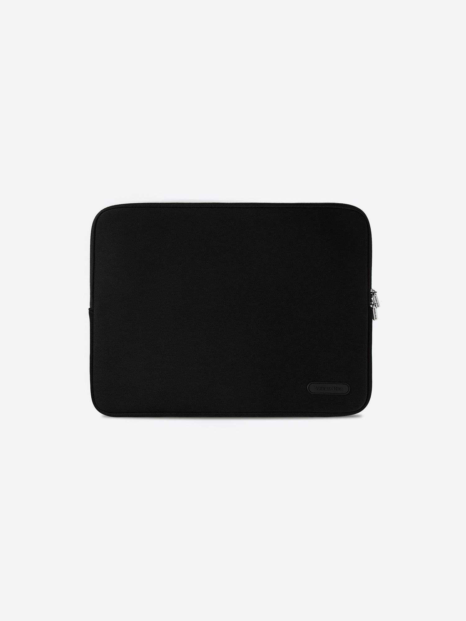 Victoria Hyde black neoprene laptop sleeve, 36x27x1.5cm, fits 15-inch laptop (34.04x23.76cm). Lightweight 0.25kg, durable polyester and zinc alloy hardware.