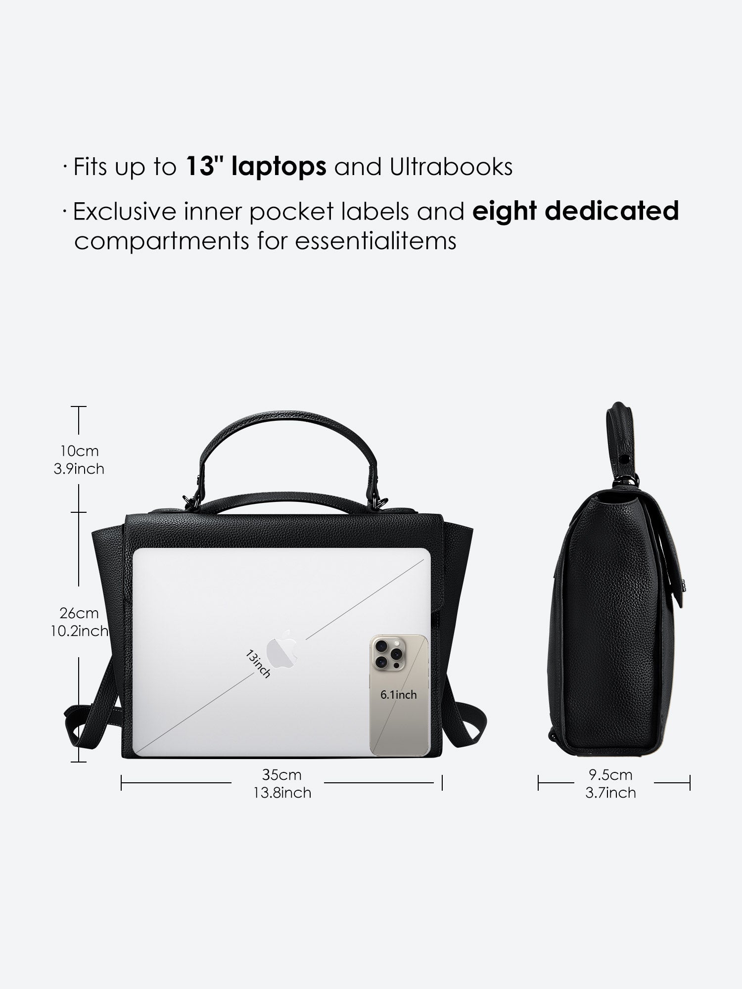 Victoria Hyde 2-in-1 convertible backpack – stylish microfibre leather handbag transforms to comfortable backpack. Removable straps, padded 13" laptop compartment, organised interior. Lightweight 880g.