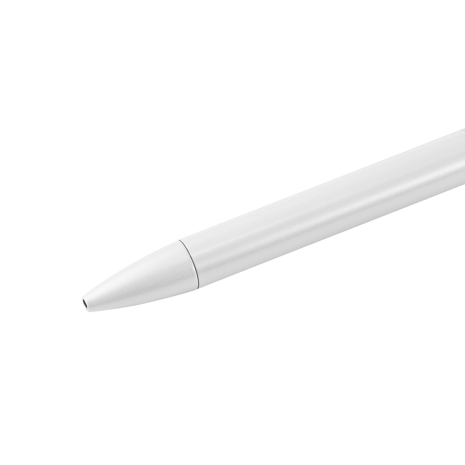 Victoria Hyde pearl white crystal ballpoint pen with imitation Swarovski stone, aluminum body, zinc clip, silver tip. Elegant writing accessory.