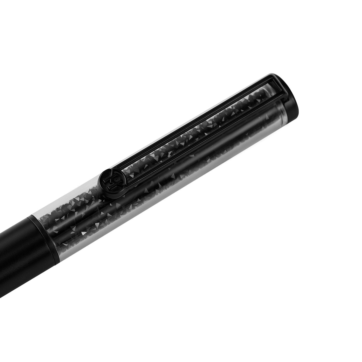 Victoria Hyde black crystal ballpoint pen with sparkling imitation Swarovski stone, aluminum body, zinc clip. Elegant writing accessory for desk decor.