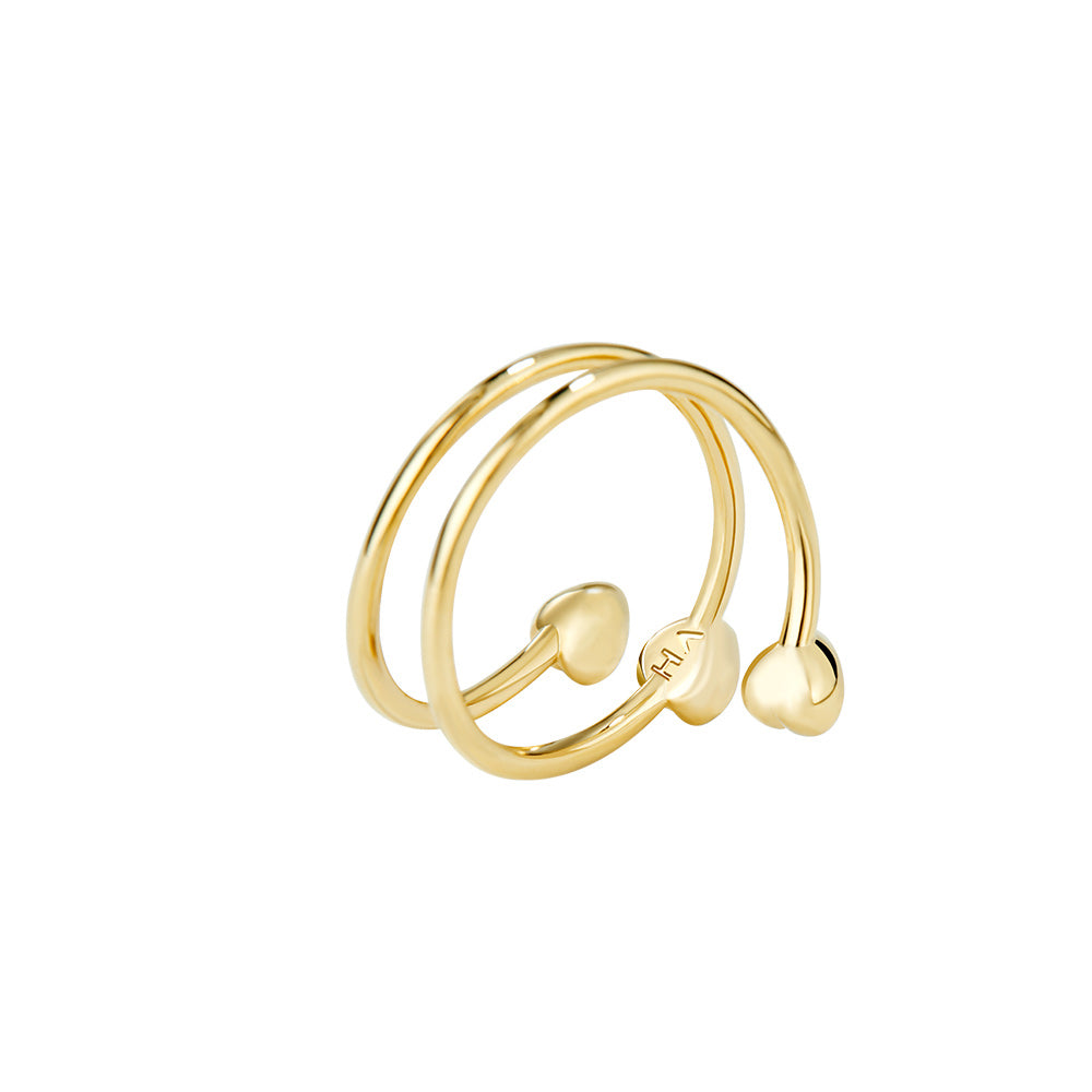 Victoria Hyde Estella gold wrap ring – three colorful diamond hearts, copper + zirconium dioxide, single heart 5x5 mm, inner diameter 16.5 mm.