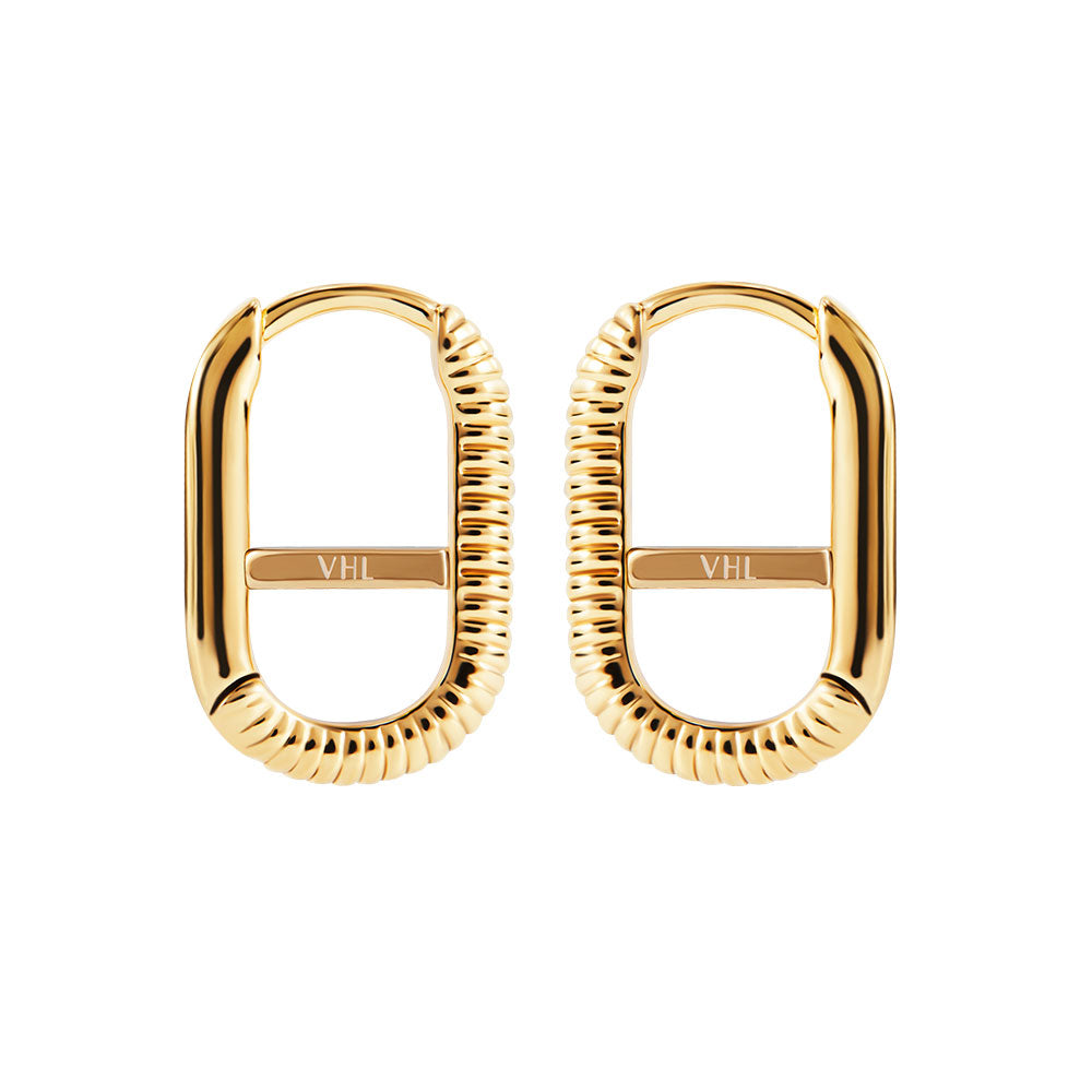 Victoria Hyde gold O-shaped earrings, eco-friendly copper, minimalist design, 11x17x2.2 mm, 2.4g – elegant for daily or special occasions.