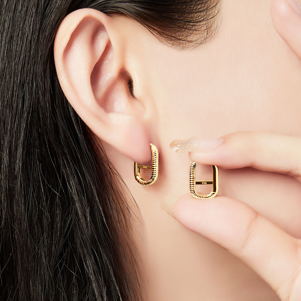 Victoria Hyde gold O-shaped earrings, eco-friendly copper, minimalist design, 11x17x2.2 mm, 2.4g – elegant for daily or special occasions.