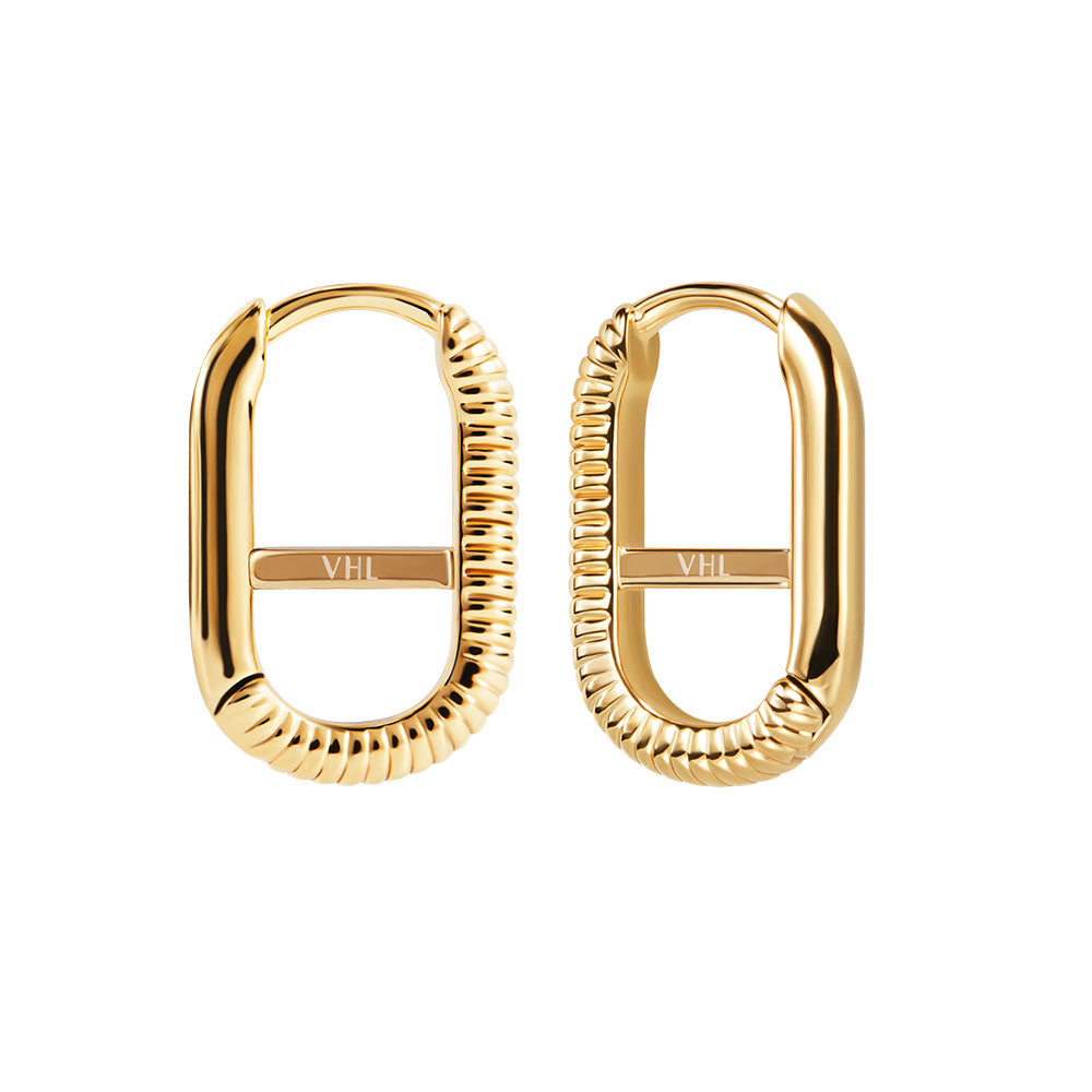 Victoria Hyde gold O-shaped earrings, eco-friendly copper, minimalist design, 11x17x2.2 mm, 2.4g – elegant for daily or special occasions.