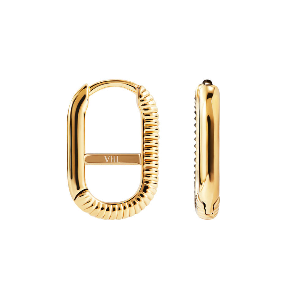 Victoria Hyde gold O-shaped earrings, eco-friendly copper, minimalist design, 11x17x2.2 mm, 2.4g – elegant for daily or special occasions.