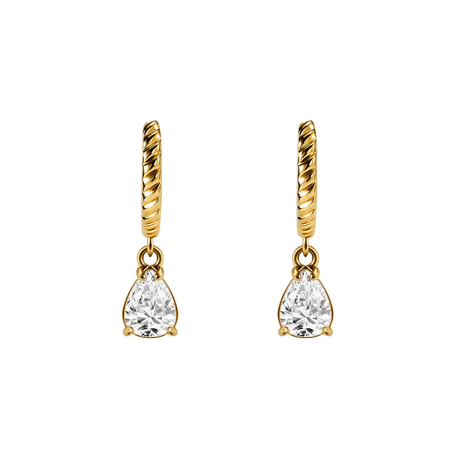 Victoria Hyde gold hoop earrings with pendant for women. Timeless elegance, brilliant-like stone, clip closure, comfortable secure fit. Glamorous accent for classic or modern looks.