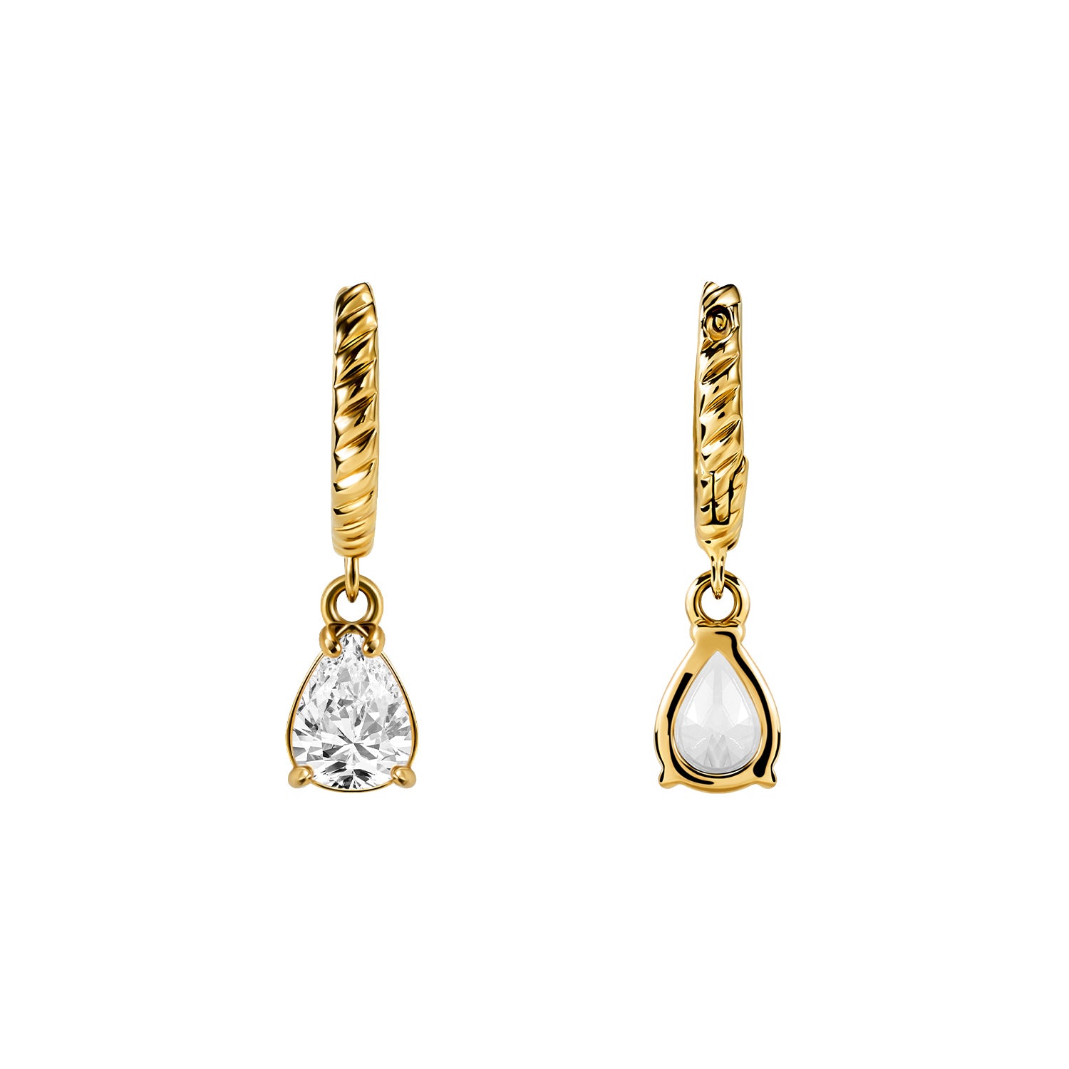 Victoria Hyde gold hoop earrings with pendant for women. Timeless elegance, brilliant-like stone, clip closure, comfortable secure fit. Glamorous accent for classic or modern looks.