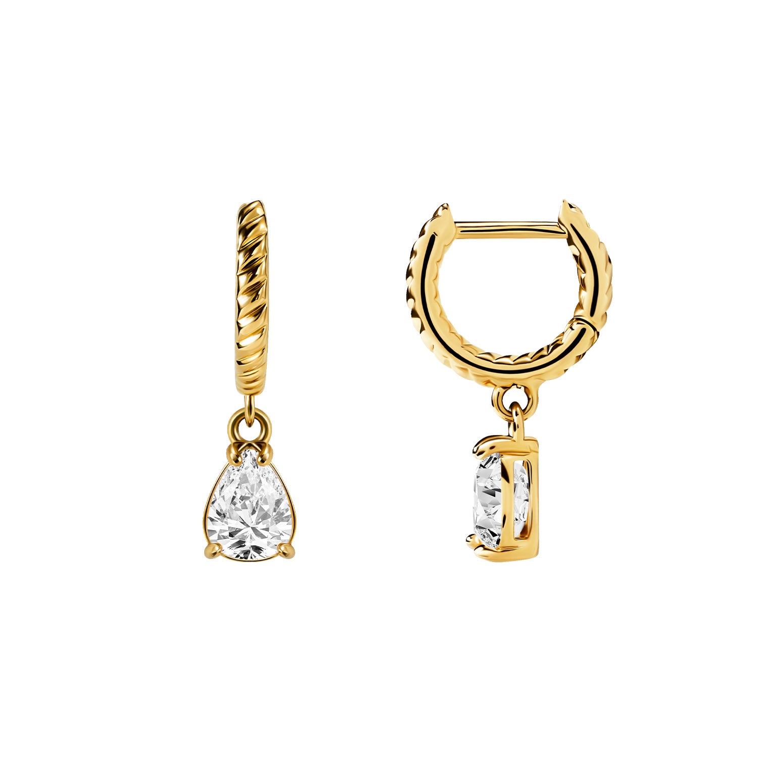 Victoria Hyde gold hoop earrings with pendant for women. Timeless elegance, brilliant-like stone, clip closure, comfortable secure fit. Glamorous accent for classic or modern looks.