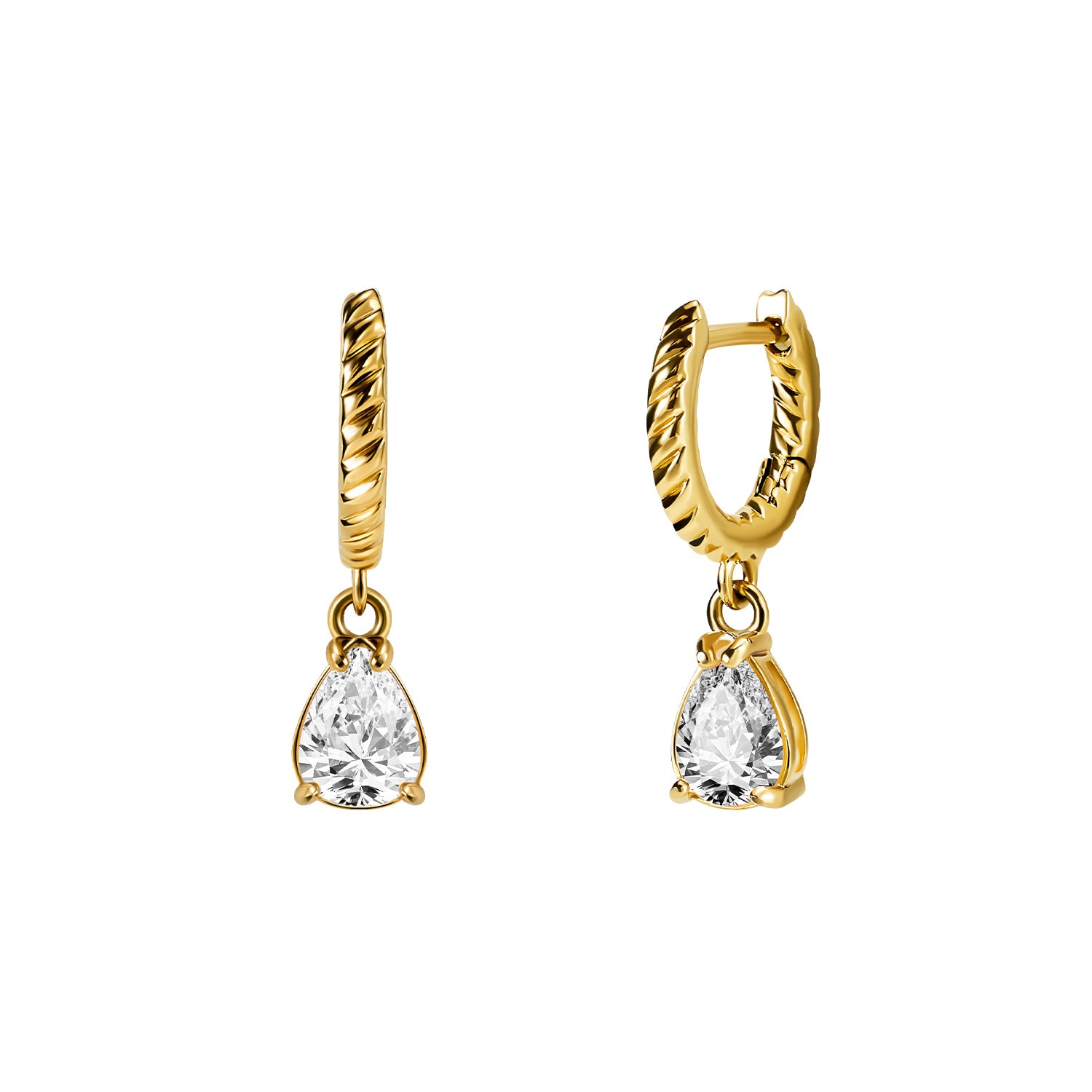 Victoria Hyde gold hoop earrings with pendant for women. Timeless elegance, brilliant-like stone, clip closure, comfortable secure fit. Glamorous accent for classic or modern looks.