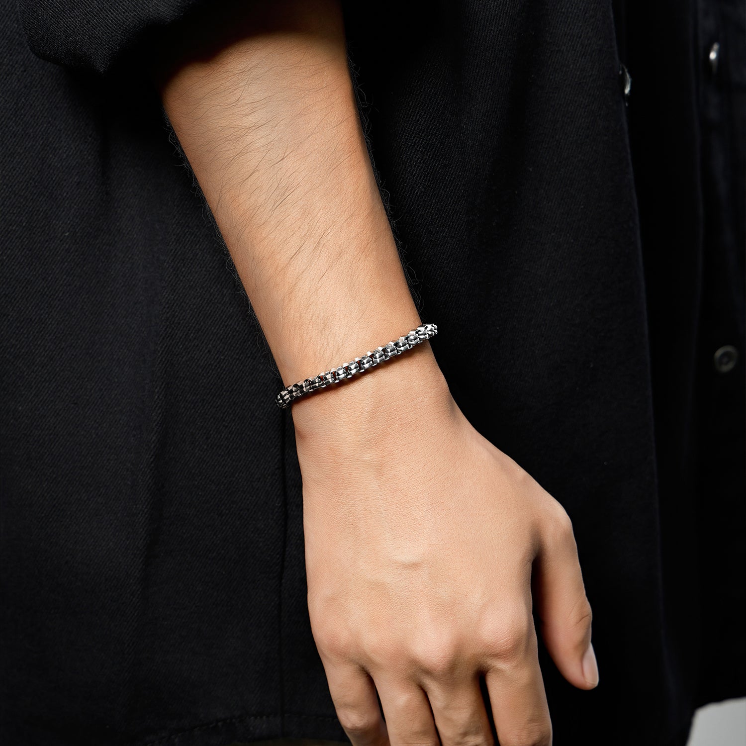 Minimalist Victoria Hyde silver bracelet for men. Timeless, lightweight elegance for casual or formal wear. Perfect understated accessory.