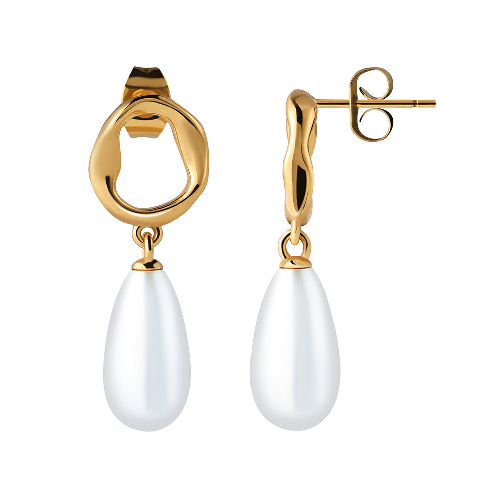 Victoria Hyde drop-shaped pearl earrings for women – imitation pearls, copper base, elegant, tarnish-resistant, perfect for daily or formal wear.