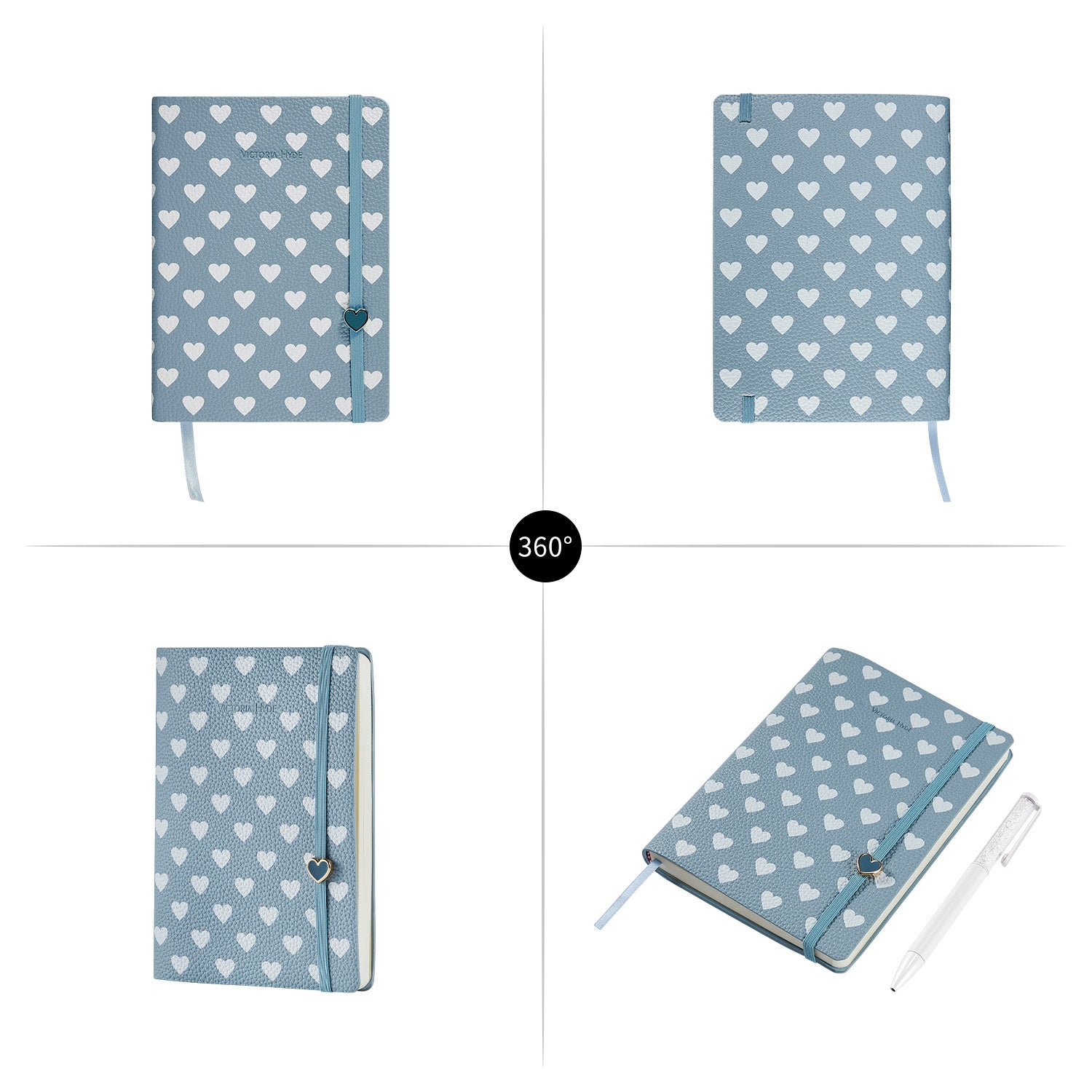 Victoria Hyde embossed heart leather notebook gift set with crystal pen – romantic, elegant, perfect for journaling or gifting.