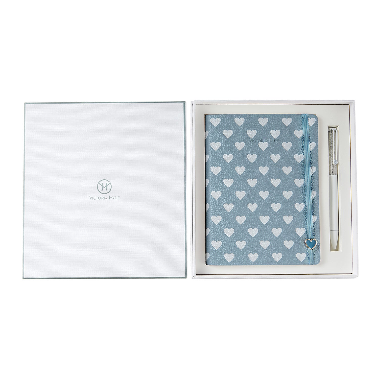 Victoria Hyde embossed heart leather notebook gift set with crystal pen – romantic, elegant, perfect for journaling or gifting.