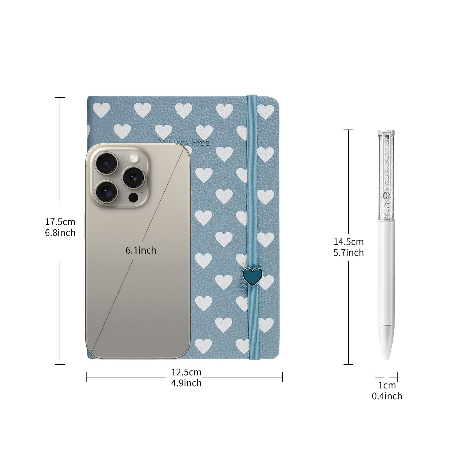 Victoria Hyde embossed heart leather notebook gift set with crystal pen – romantic, elegant, perfect for journaling or gifting.