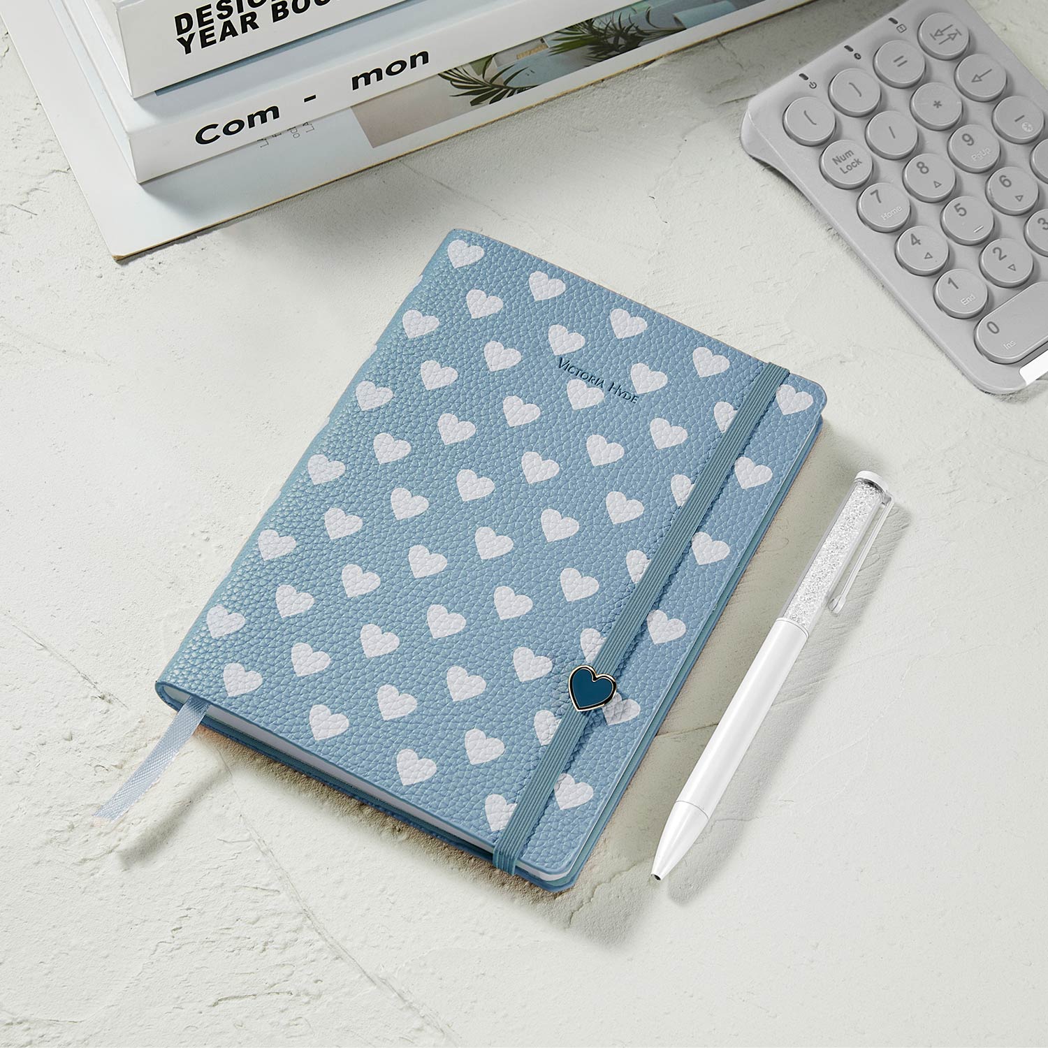 Victoria Hyde embossed heart leather notebook gift set with crystal pen – romantic, elegant, perfect for journaling or gifting.