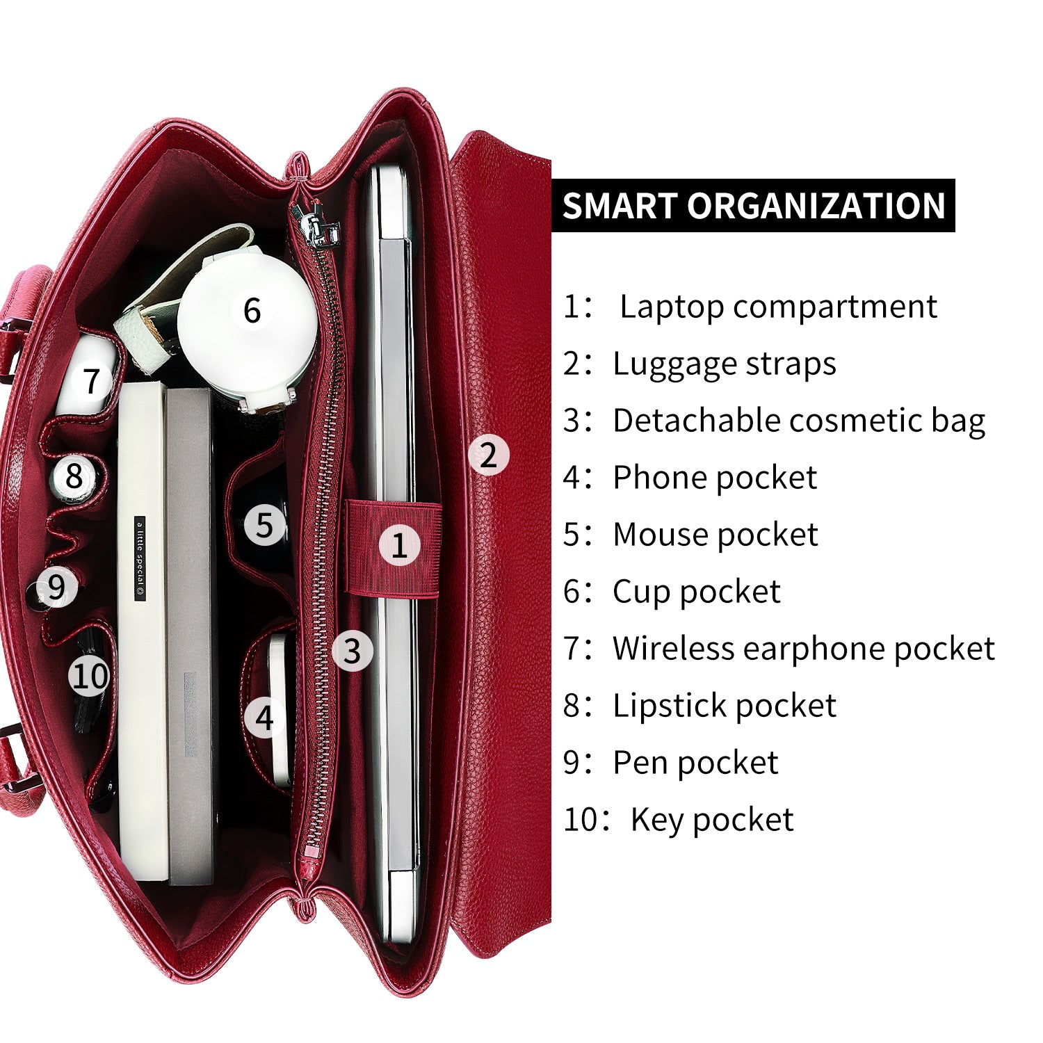 New Work Bag Jolene Garnet Red modern work bag sustainable tote bag with laptop compartment for women in business