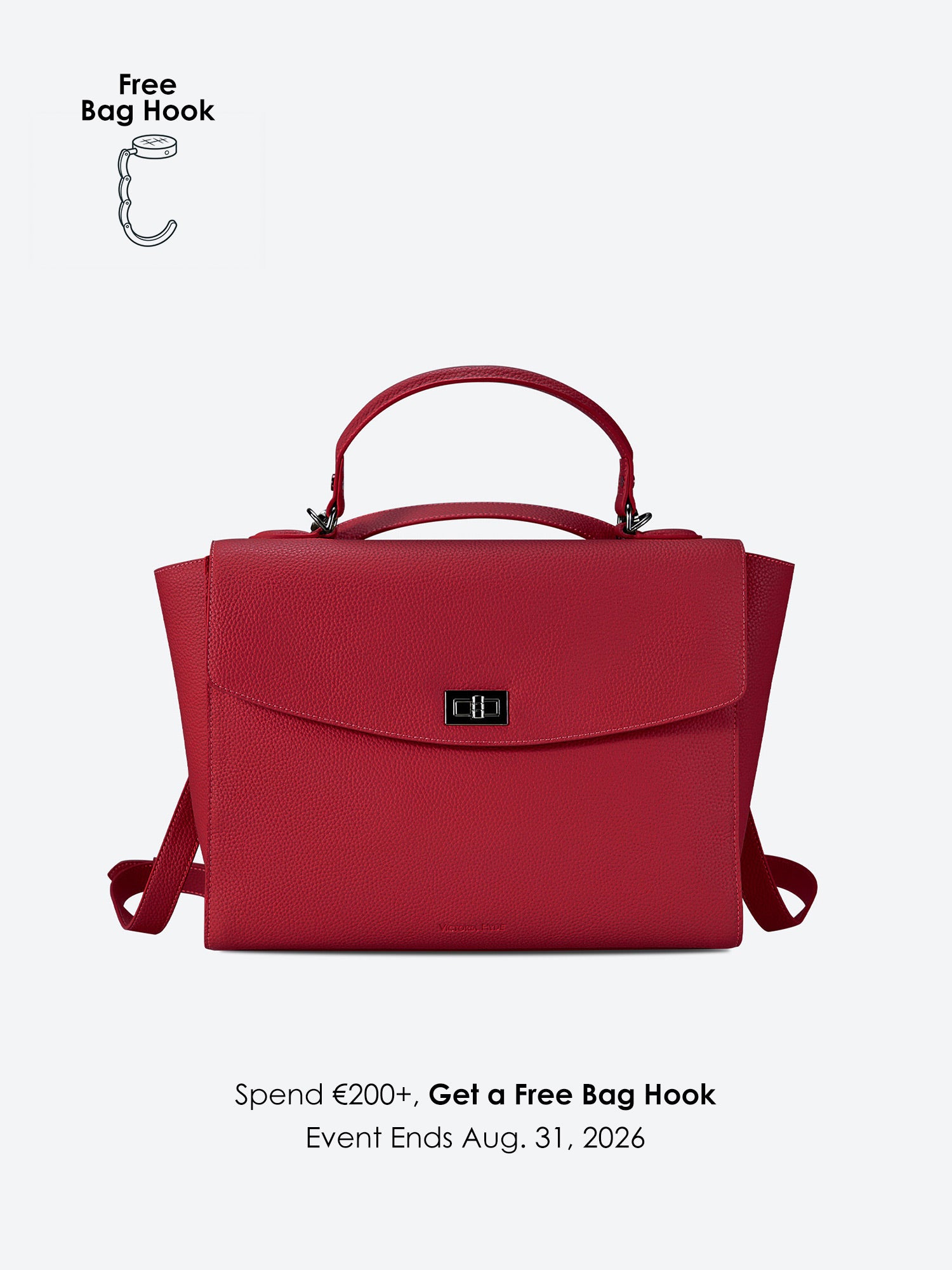 Victoria Hyde Potter 2-in-1 convertible laptop backpack in red, stylish vegan leather business bag for women, fits up to 13-inch laptops.