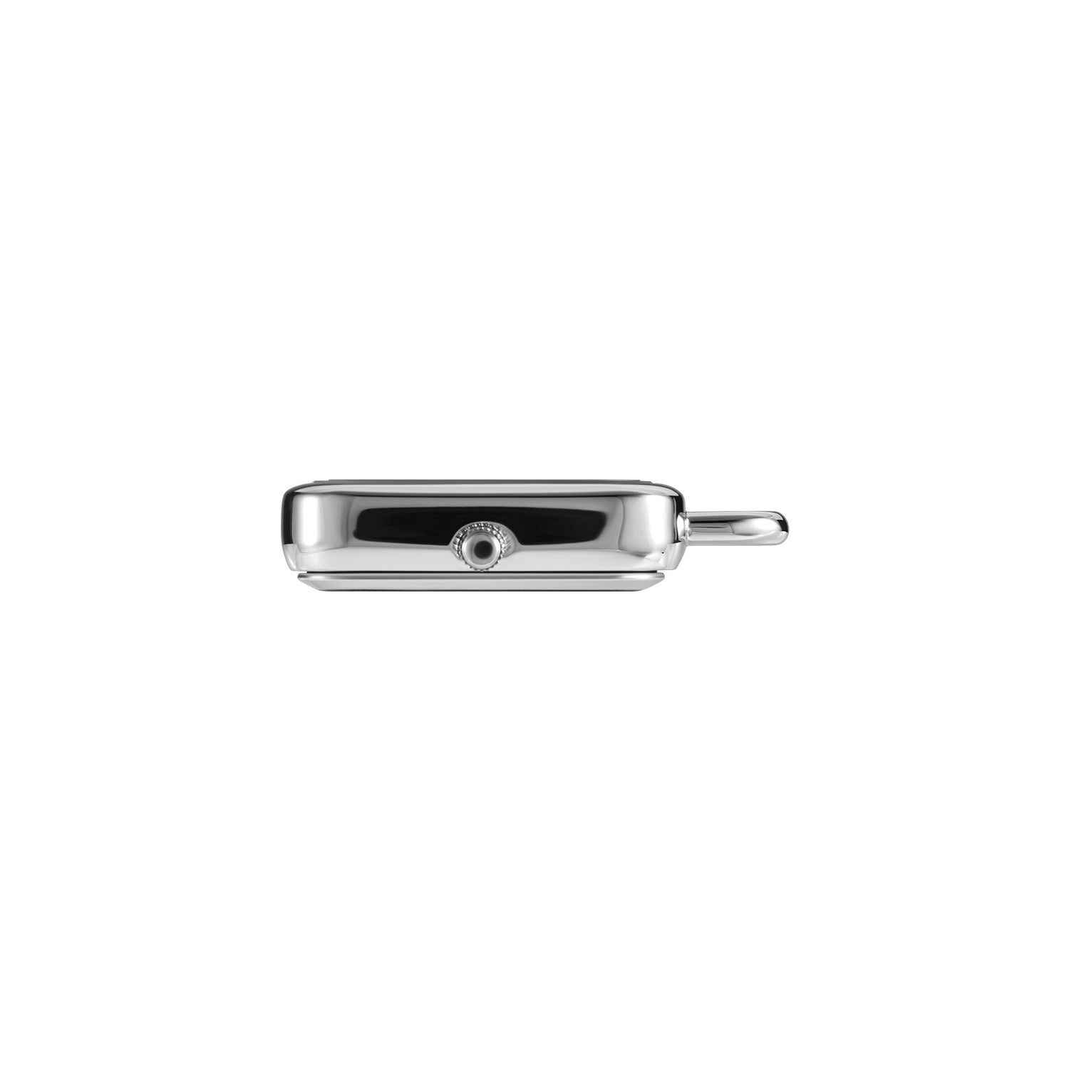 Victoria Hyde black watch pendant with chain – square silver alloy case, PC21 quartz movement, mineral glass, minimalist design, 28 mm diameter, 5.85 mm thick.