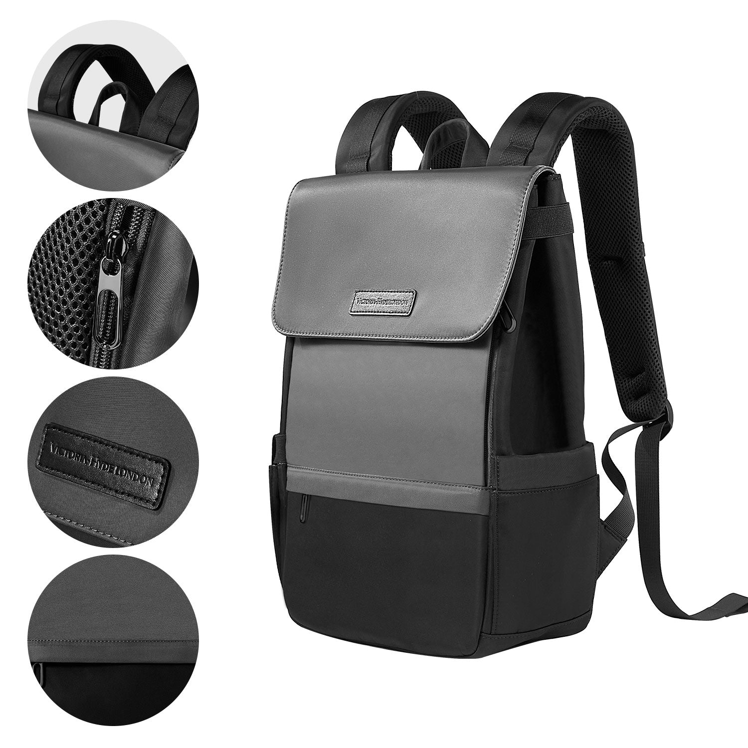 Victoria Hyde London Carlos work backpack – nylon, laptop compartment, organizer, silver hardware, 31x46x15 cm, 0.9 kg, for professionals.