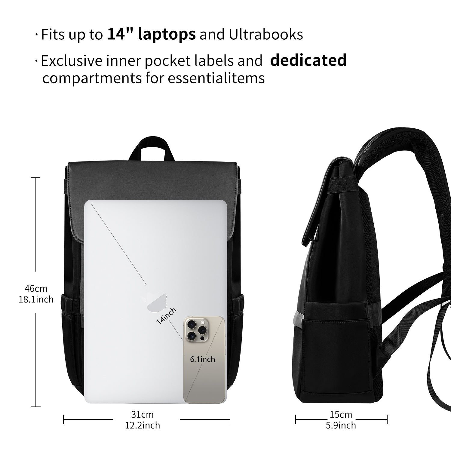 Victoria Hyde London Carlos work backpack – nylon, laptop compartment, organizer, silver hardware, 31x46x15 cm, 0.9 kg, for professionals.