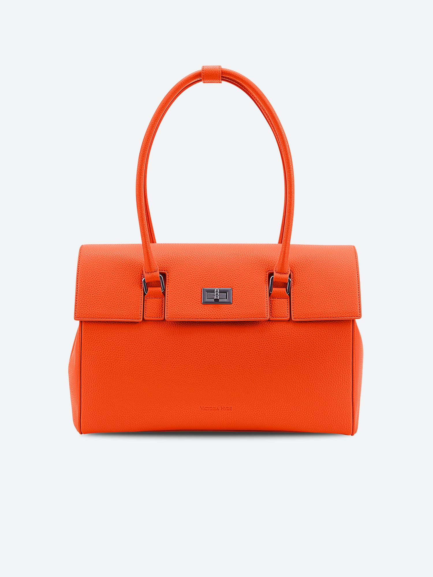 Victoria Hyde Jolene laptop handbag in orange, stylish vegan leather business bag for women, featuring a padded compartment for up to 15-inch laptops.