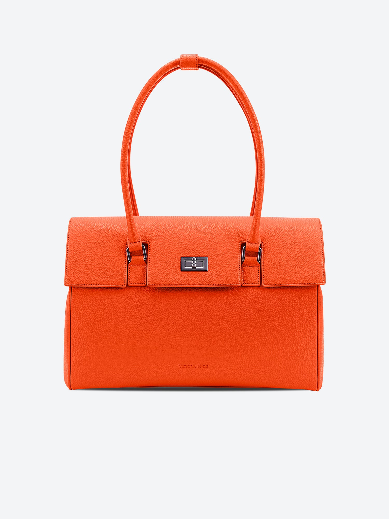Victoria Hyde Jolene laptop handbag in orange, stylish vegan leather business bag for women, featuring a padded compartment for up to 15-inch laptops.