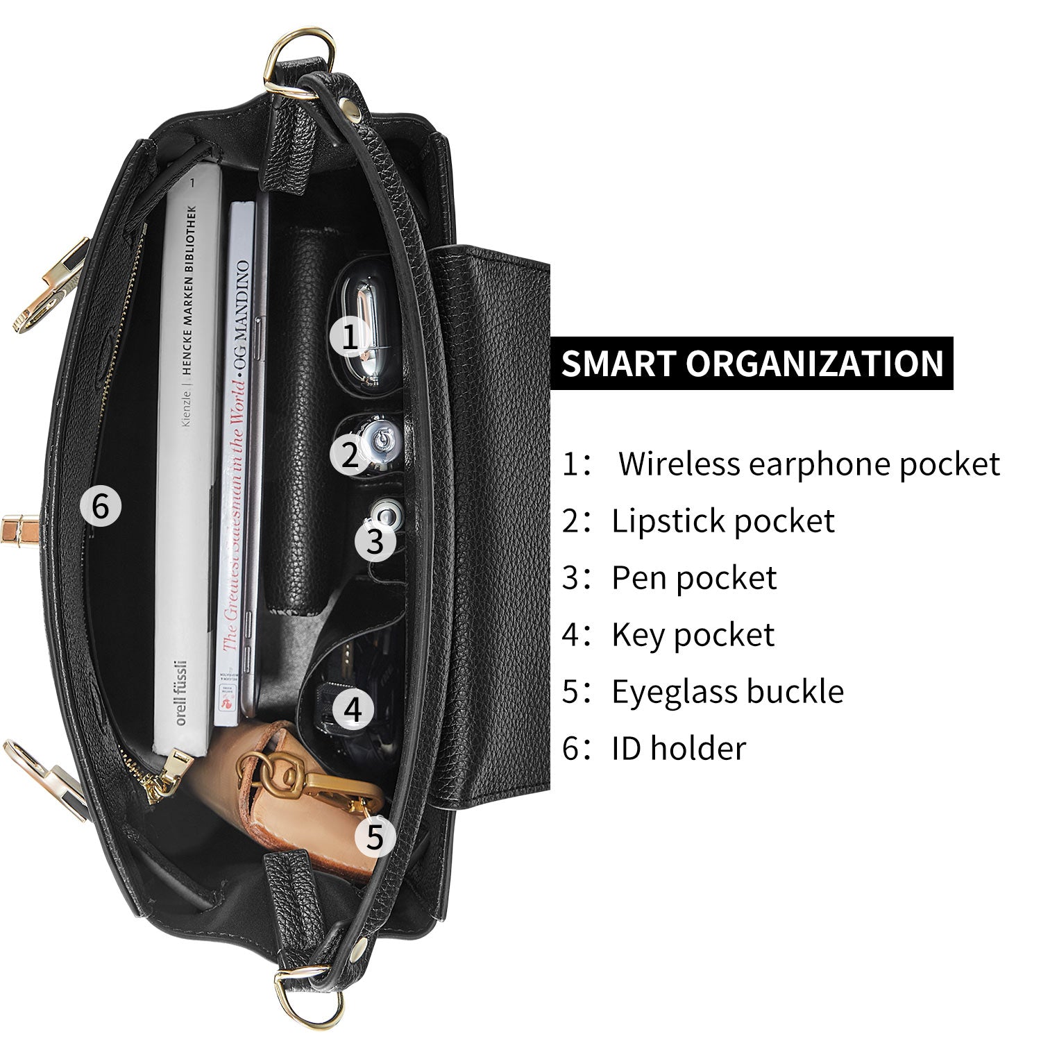 Victoria Hyde Victoria III work shoulder bag – trapezoid PU leather, gold closure, lightweight 0.7kg, fits 12.9" tablet, organizer pockets, 28x23x11 cm.