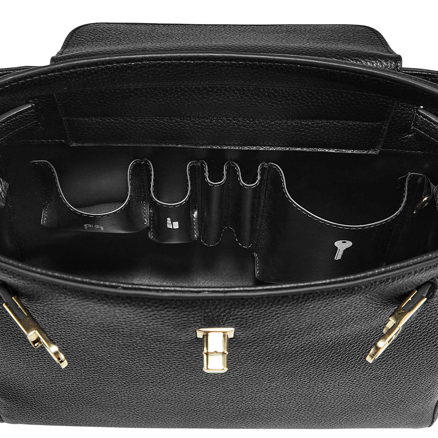 Victoria Hyde Victoria III work shoulder bag – trapezoid PU leather, gold closure, lightweight 0.7kg, fits 12.9" tablet, organizer pockets, 28x23x11 cm.