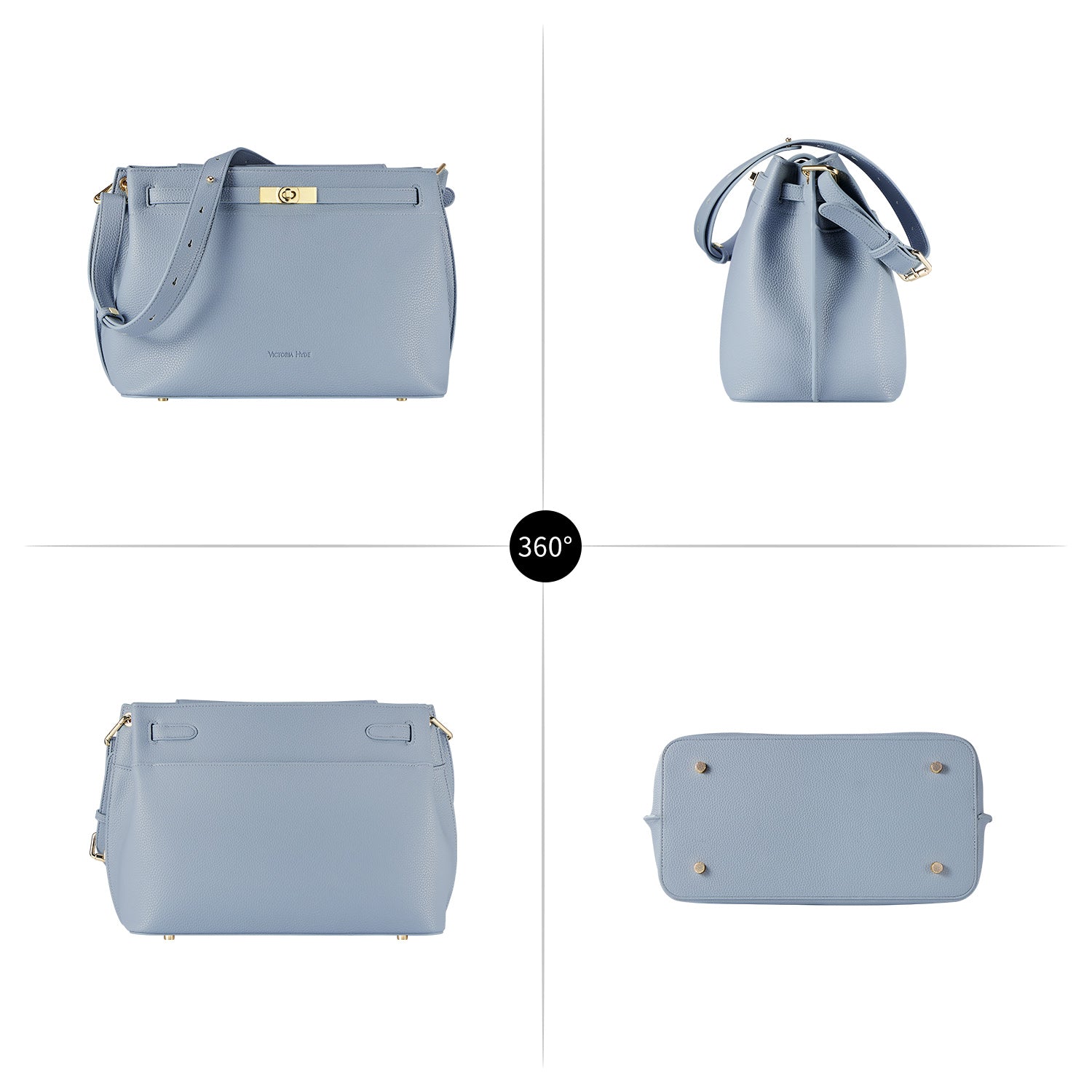 Victoria Hyde Alla business tote – gold turn-lock, PU leather, 32x23.5x17 cm, key/handy pockets, transparent ID slot, removable cosmetic pouch.