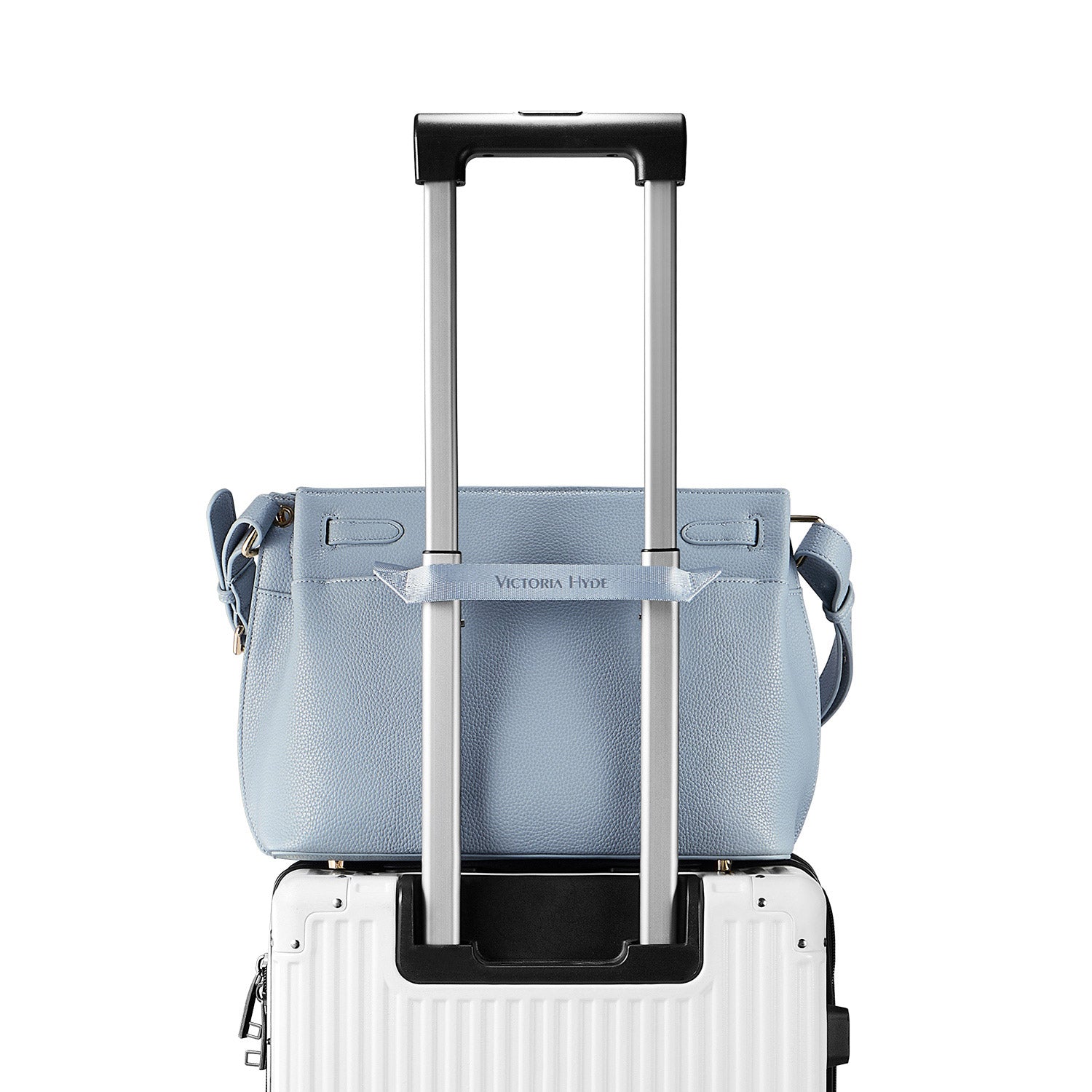 Victoria Hyde Alla business tote – gold turn-lock, PU leather, 32x23.5x17 cm, key/handy pockets, transparent ID slot, removable cosmetic pouch.