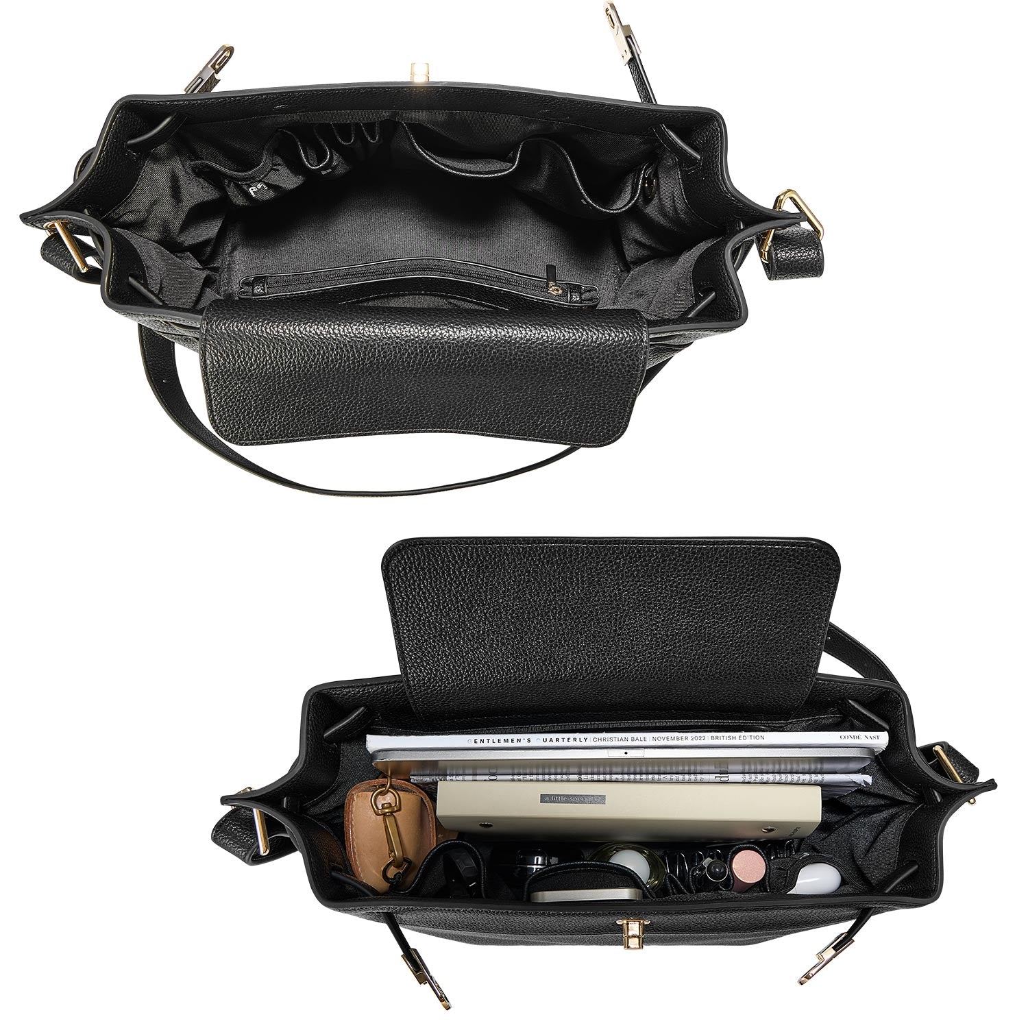 Victoria Hyde Alla business shoulder bag – modern work tote with gold turn-lock, PU leather, organizer pockets, removable cosmetic pouch, 32x23.5x17 cm.