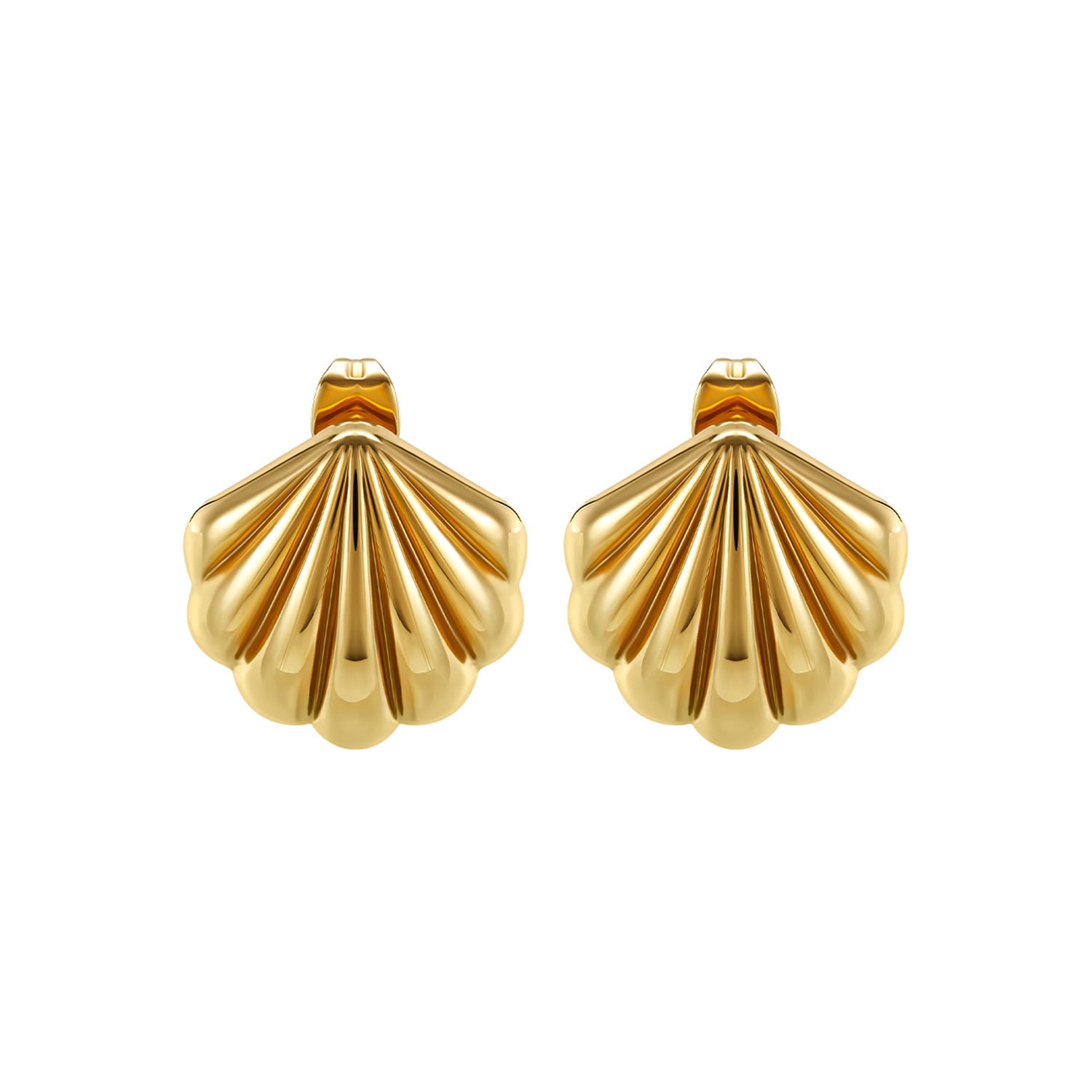 Lillian shell-shaped earrings in IN14 light gold, made from eco-friendly copper with 925 silver posts, elegant design for professional women